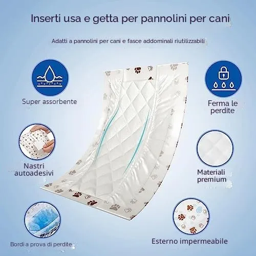 MICOOYO Fodere monouso per pannolini per cani, Cuscinetti di rinforzo per cani maschi e femmine, Inserti super assorbenti per il ciclo per cani, si adattano alla maggior parte dei pannolini per cani - immagine 6