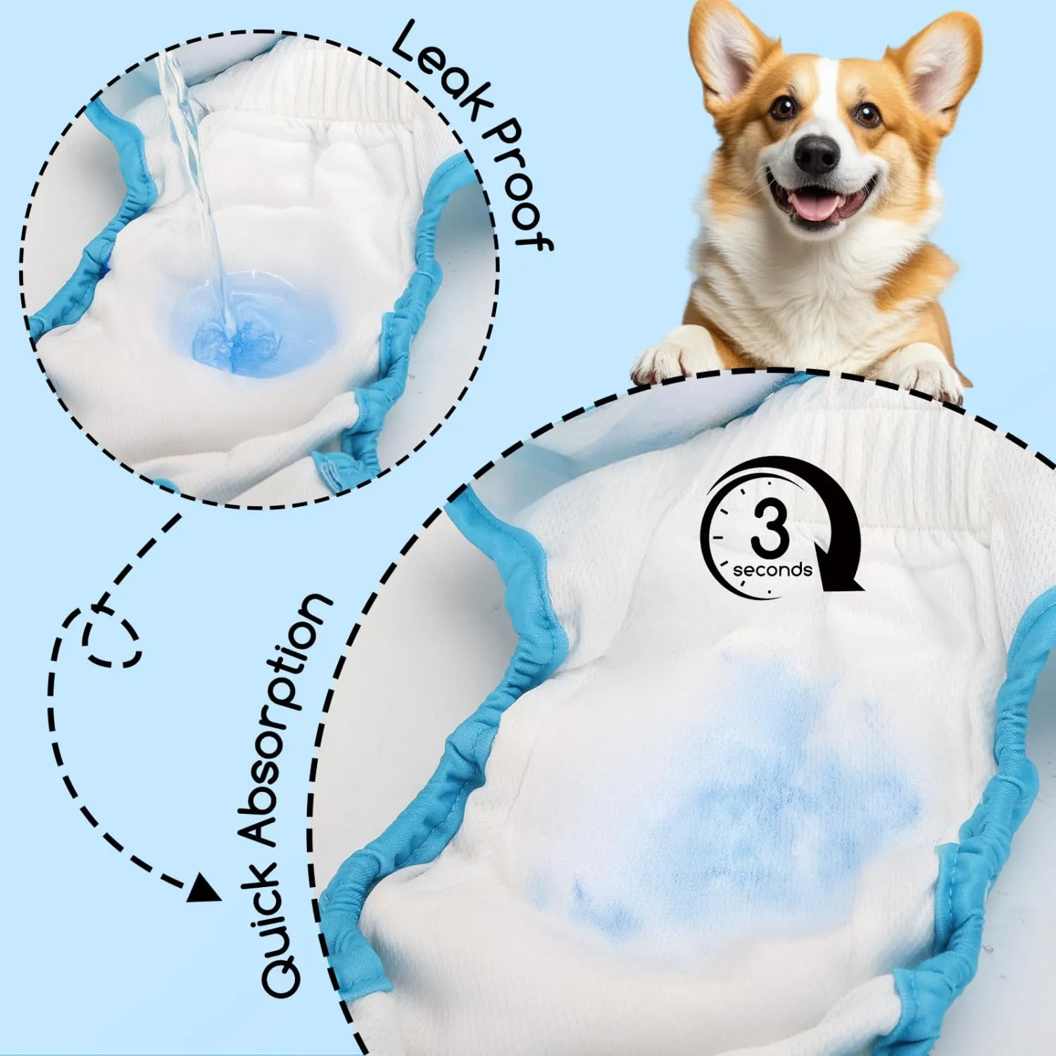 Nobleza 3 Pezzi Pannolini Cane Femmina, Mutande Lavabile per Cani in Calore, Pannoloni per Cani Femmina Ciclo, Assorbenti, Riutilizzabili, XS, Vita 20-30cm - immagine 4