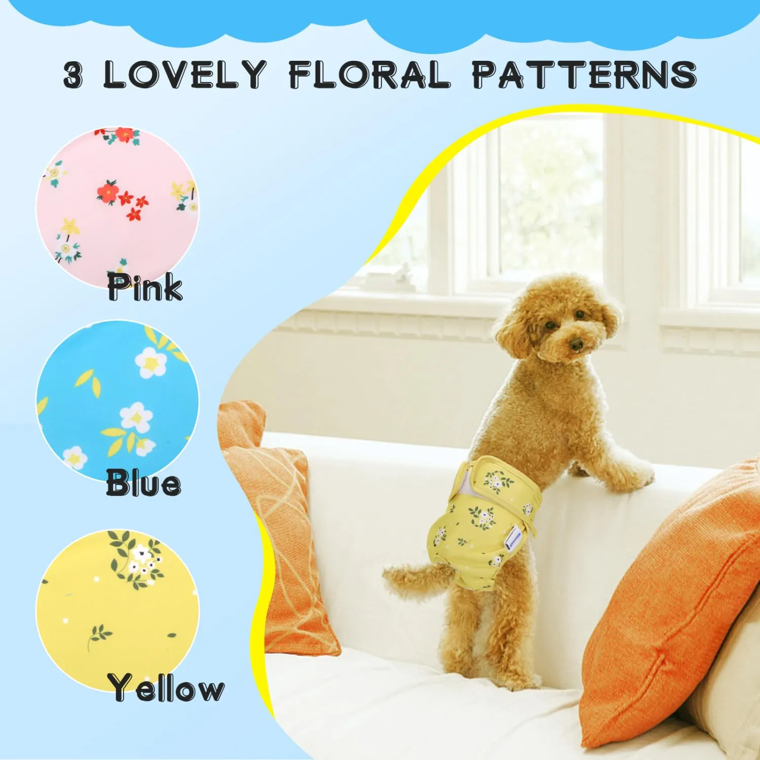 Nobleza 3 Pezzi Pannolini Cane Femmina, Mutande Lavabile per Cani in Calore, Pannoloni per Cani Femmina Ciclo, Assorbenti, Riutilizzabili, XS, Vita 20-30cm - immagine 7