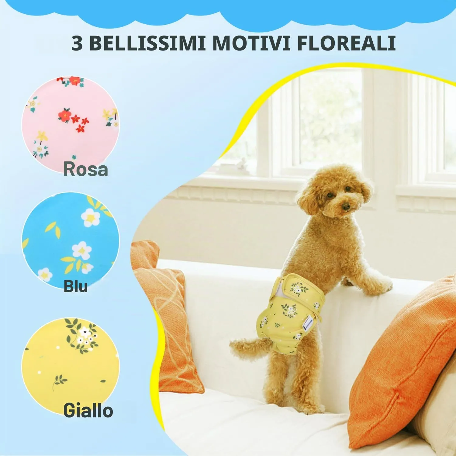Nobleza 3 Pezzi Pannolini Cane Femmina, Mutande Lavabile per Cani in Calore, Pannoloni per Cani Femmina Ciclo, Assorbenti, Riutilizzabili, S, Vita 30-40cm - immagine 5