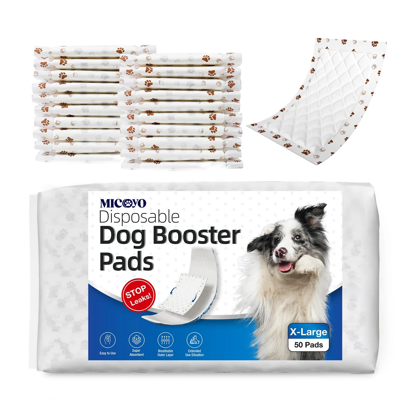 MICOOYO Fodere per Pannolini per Cani Monouso, Inserti Super Assorbenti per Cani Maschio e Femmina, Adatti per la Maggior Parte dei Pannolini per Cani (senza Protezione Anti-Perdite) (XL-50) - immagine 1