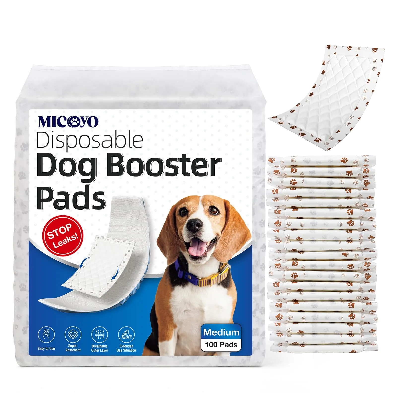 MICOOYO Fodere per pannolini usa e getta per cani, super assorbenti, adatti alla maggior parte dei pannolini per cani (senza protezione a prova di perdite) (M) - immagine 1