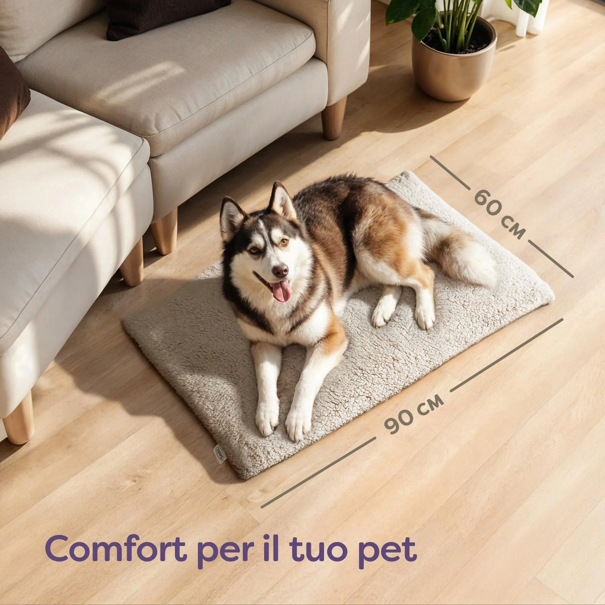 Knupis Tappetino Riscaldante per Cani – Grande Tappetino 90×60 cm – Fodera Lavabile – Morbido & Accogliente – Con Fondo Antiscivolo (Marrone) - immagine 2