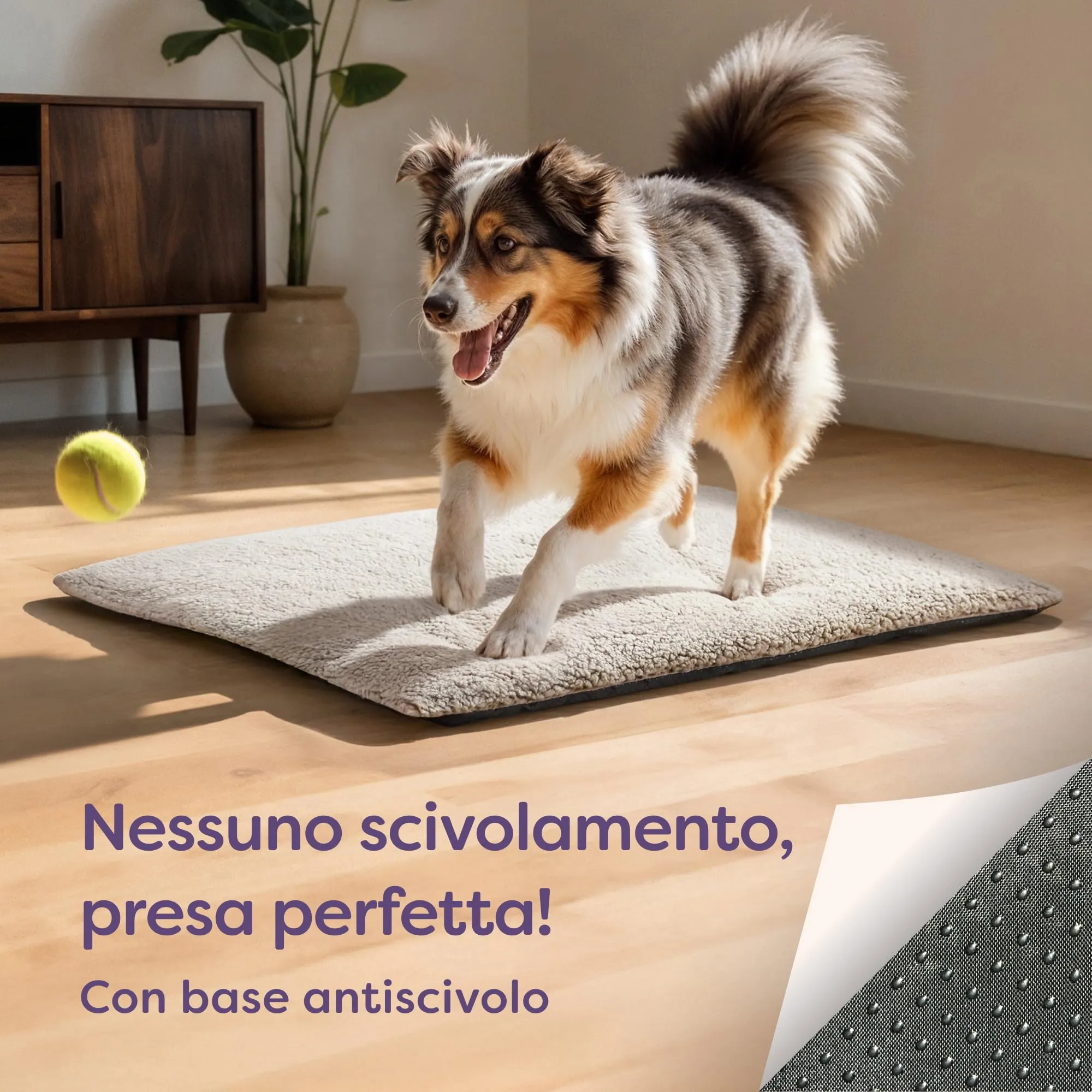 Knupis Tappetino Riscaldante per Cani – Grande Tappetino 90×60 cm – Fodera Lavabile – Morbido & Accogliente – Con Fondo Antiscivolo (Marrone) - immagine 4