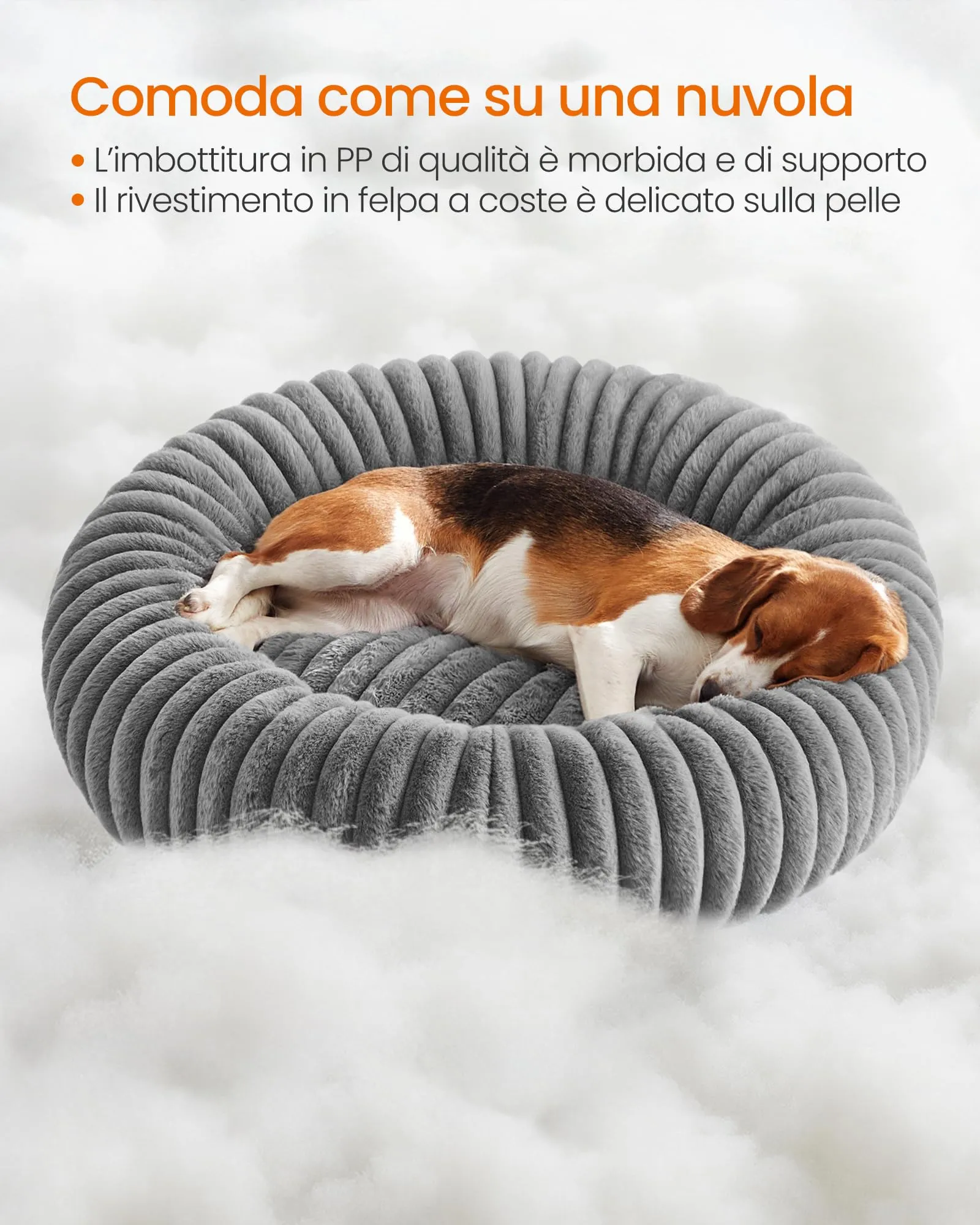 Feandrea Cuccia per Cani e Gatti di Taglia Grande, Diametro di 80 cm, Lettino per Animali Domestici, Cuscino Lavabile, Tappeto Soffice, Imbottitura Morbida, Grigio Tortora PGW304GD01 - immagine 3