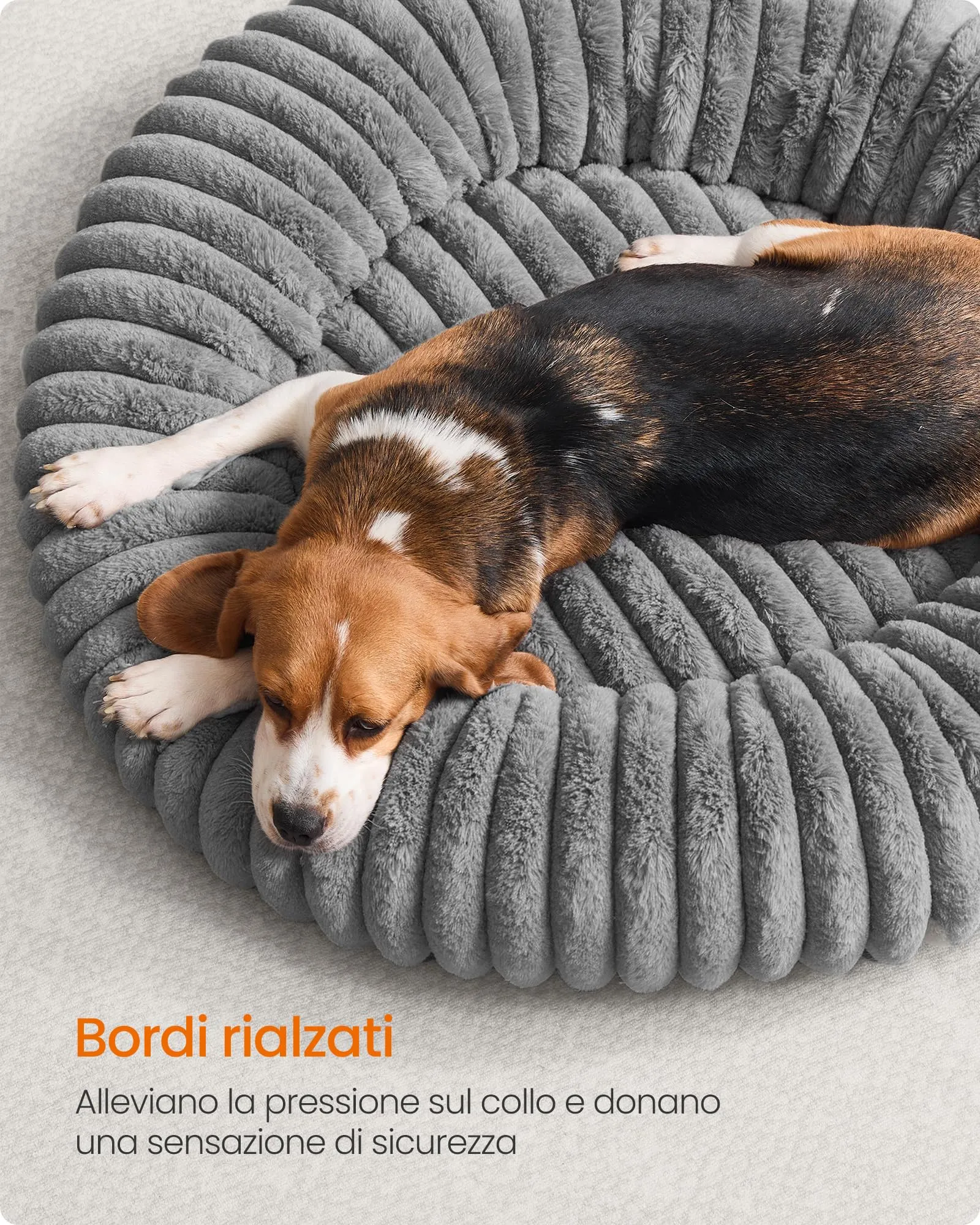 Feandrea Cuccia per Cani e Gatti di Taglia Grande, Diametro di 80 cm, Lettino per Animali Domestici, Cuscino Lavabile, Tappeto Soffice, Imbottitura Morbida, Grigio Tortora PGW304GD01 - immagine 4