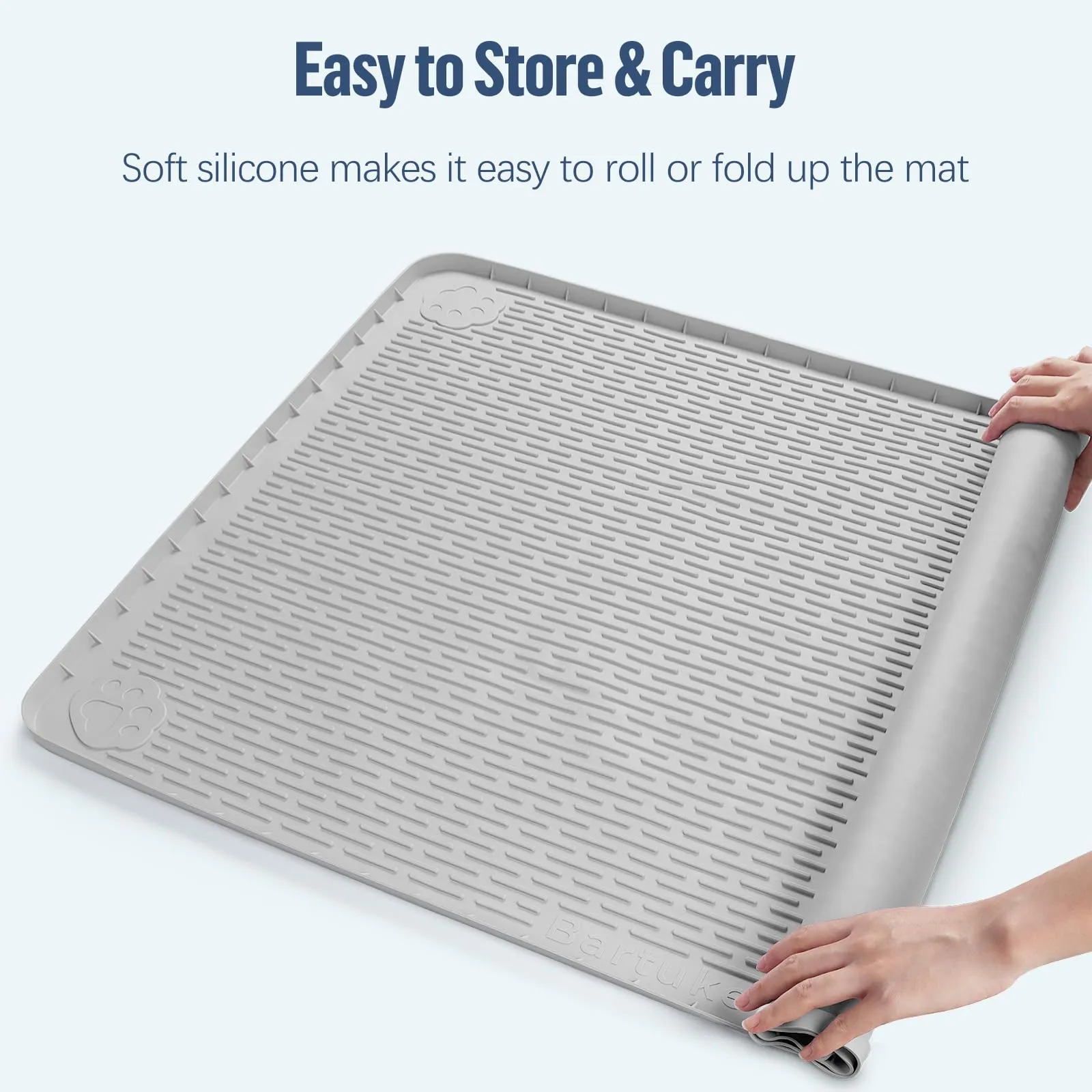 Bartuke 101 x 71 cm, tappetino in silicone con bordo alto, per cani, gatti, conigli, a prova di perdite, per proteggere il pavimento a casa (grigio chiaro) - immagine 5