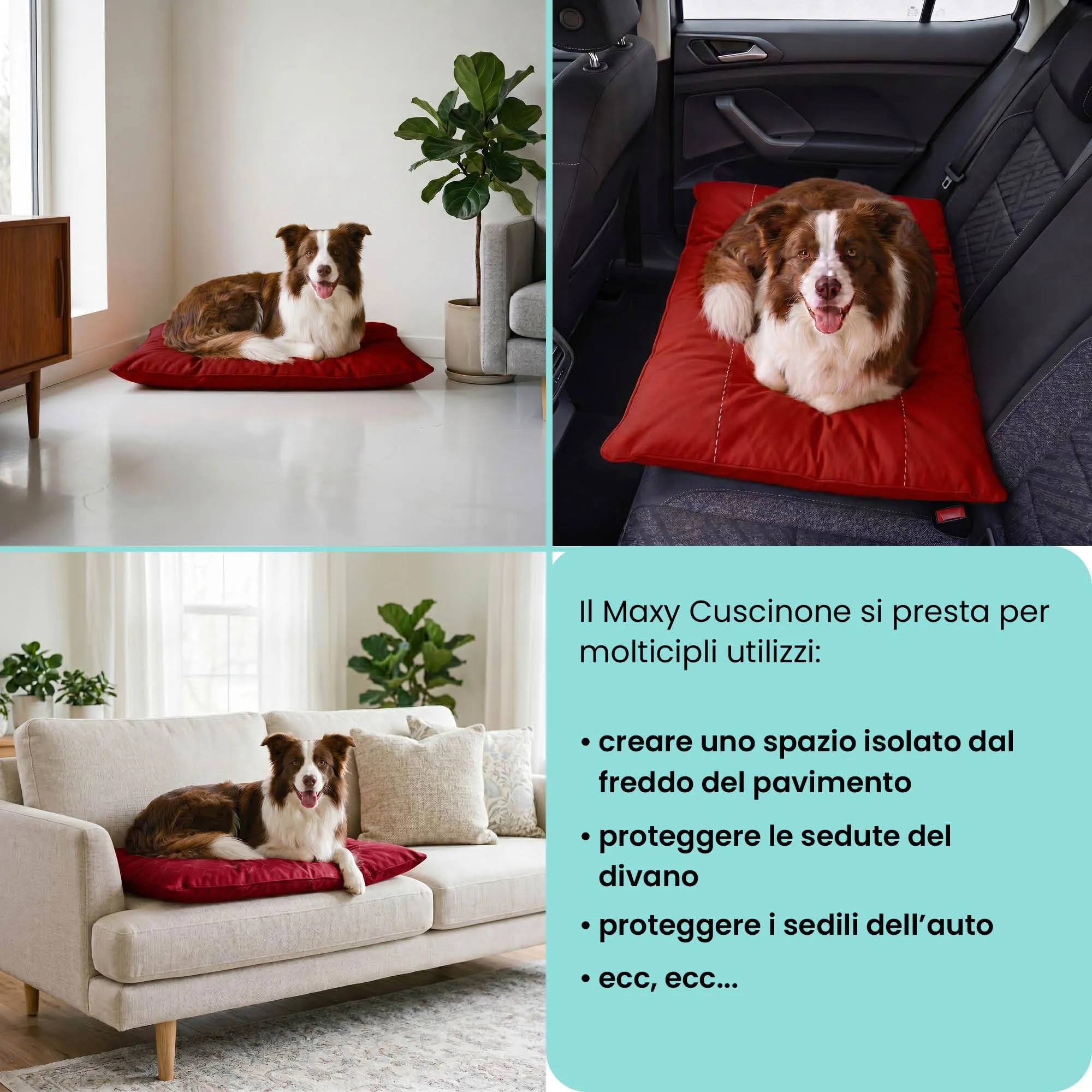 Maxy Cuscinone Cane e Gatto ELEGANT – Cuscino per Animali Domestici Imbottito e Trapuntato, in Microfibra, 60x100 cm, Materassino Morbido e Confortevole per Cani Taglia Piccola/Media/Grande, Rosso - immagine 5