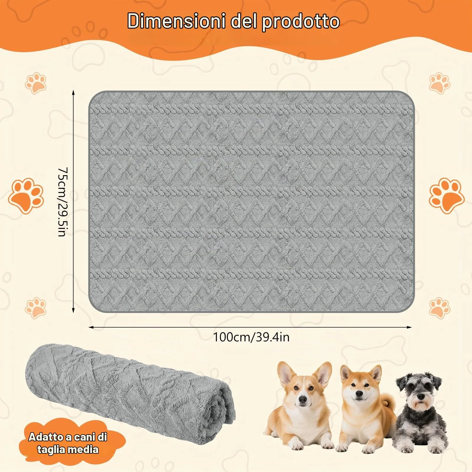 Omtofo Coperta Impermeabile 100×75cm, Lavabile Coperta Cane, Caldo e Soffice Copertina Flanella Cane, per Cani di Media e Grande Taglia, Uso a Doppia Faccia Protettore per Divano, Grigio - immagine 2