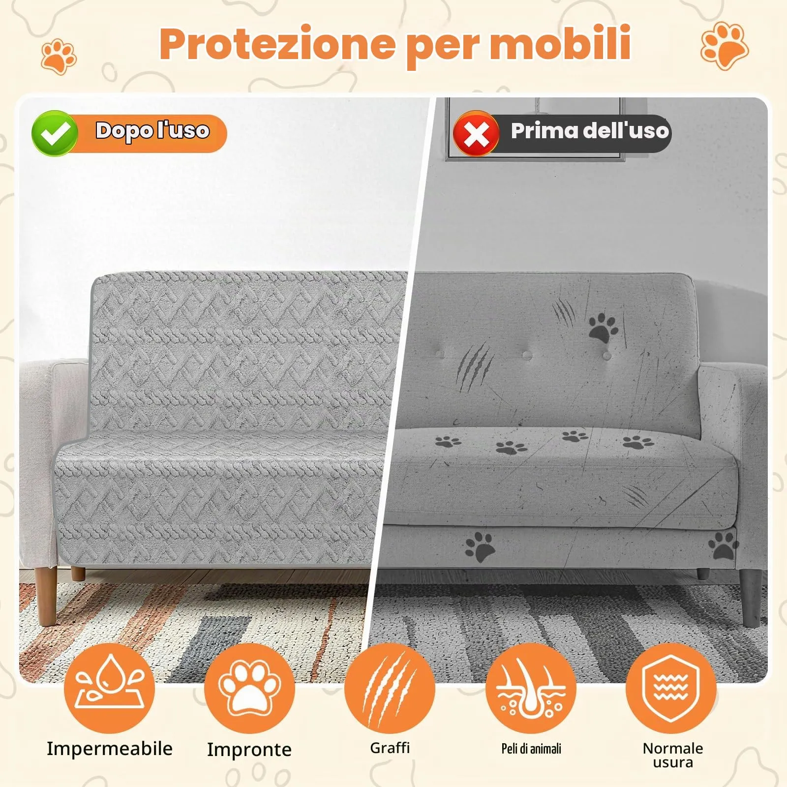 Omtofo Coperta Impermeabile 100×75cm, Lavabile Coperta Cane, Caldo e Soffice Copertina Flanella Cane, per Cani di Media e Grande Taglia, Uso a Doppia Faccia Protettore per Divano, Grigio - immagine 5