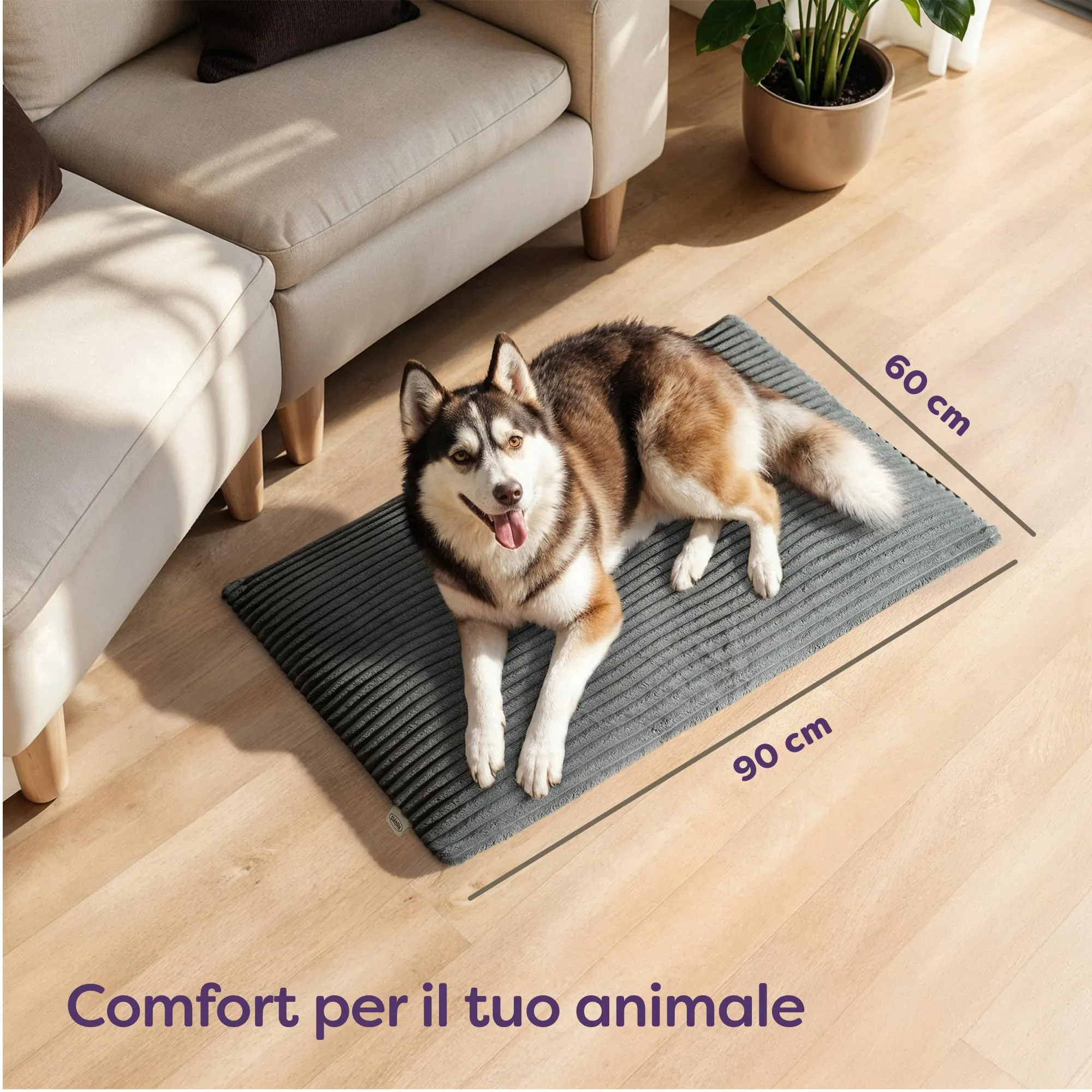 Knupis Tappetino Riscaldante Morbido Cani 90×60 cm – Morbido e Fonoassorbente – Rivestimento Lavabile – con Fondo Antiscivolo – Grigio - immagine 2