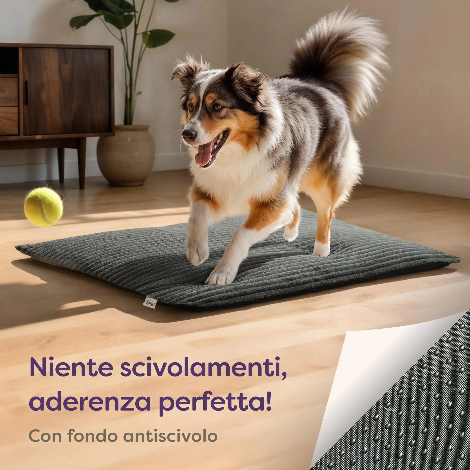 Knupis Tappetino Riscaldante Morbido Cani 90×60 cm – Morbido e Fonoassorbente – Rivestimento Lavabile – con Fondo Antiscivolo – Grigio - immagine 4