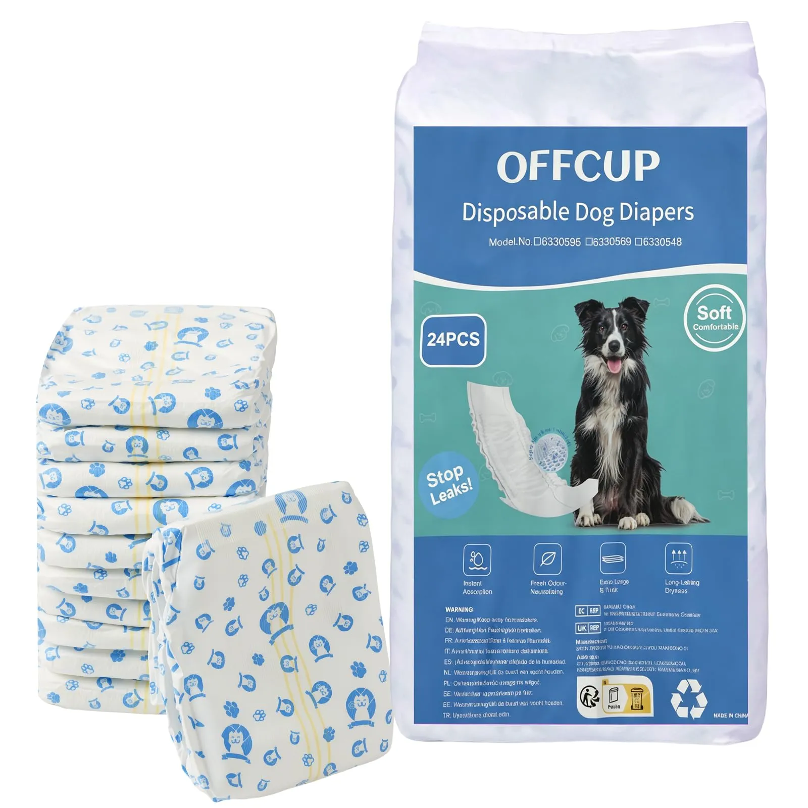 OFFCUP Pannolini USA E Getta, 24 Pannolini per Can, Fascia per Cani Maschi - immagine 1