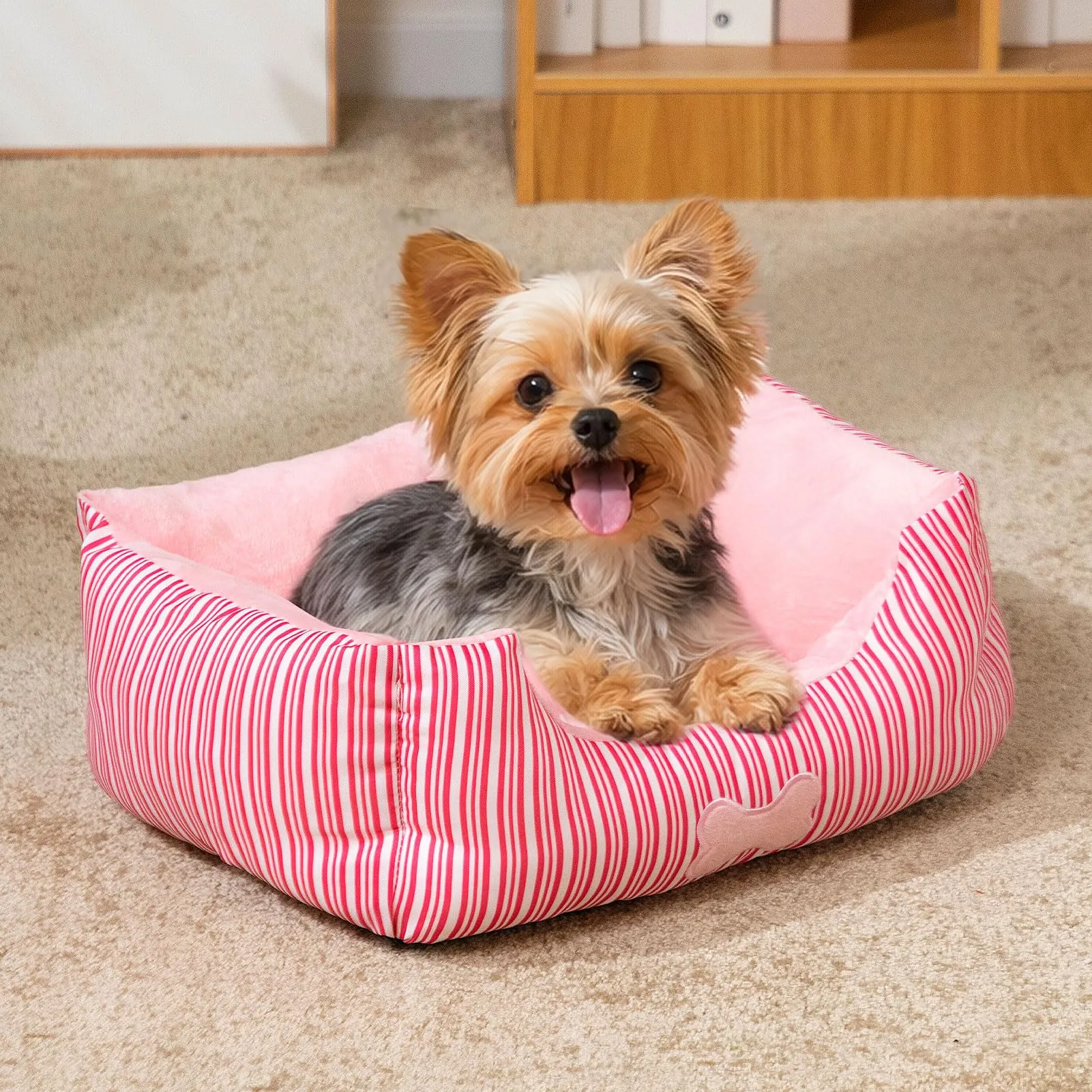 Hollypet - Cuccia per cani e gatti di taglia piccola, in tessuto soffice e imbottito, autoriscaldante, rosa - immagine 2