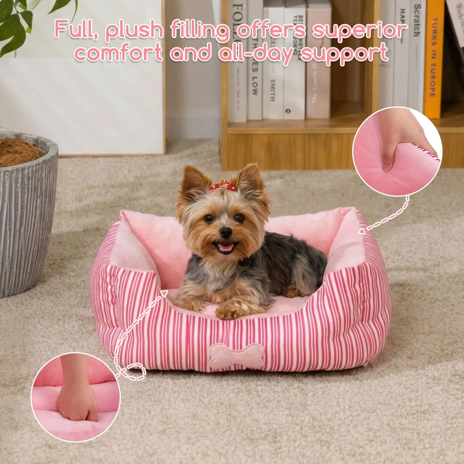 Hollypet - Cuccia per cani e gatti di taglia piccola, in tessuto soffice e imbottito, autoriscaldante, rosa - immagine 4