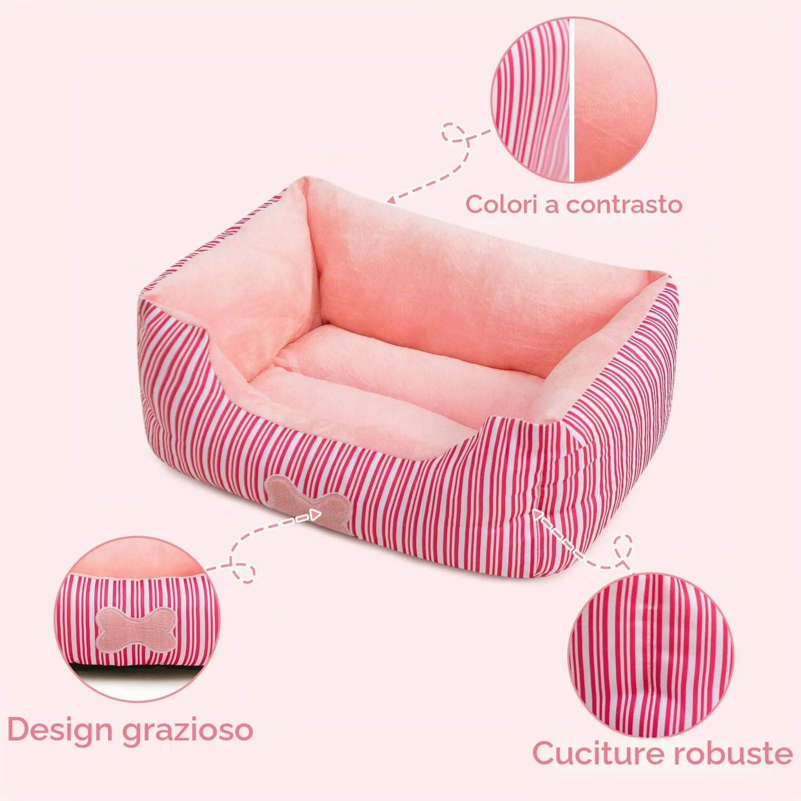 Hollypet - Cuccia per cani e gatti di taglia piccola, in tessuto soffice e imbottito, autoriscaldante, rosa - immagine 5