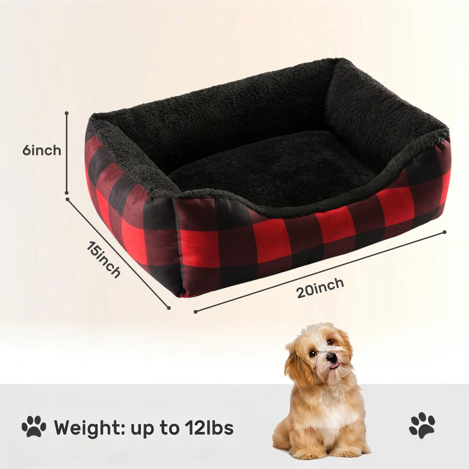 Hollypet Cuccia per Gatti e Cani di Piccola e Media Cucciolo Morbido Pet Nido Sacco a Pelo casa Cuscino Mat Pad, Piccolo, Rectangle Red Checked - immagine 3