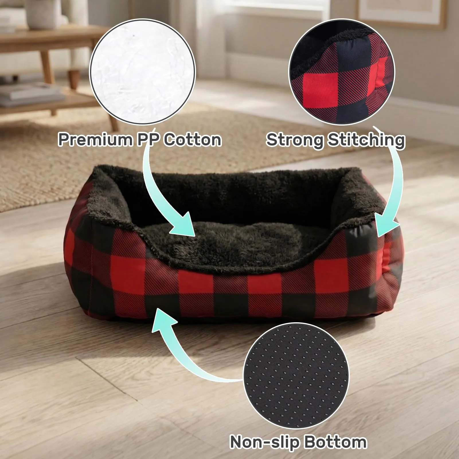 Hollypet Cuccia per Gatti e Cani di Piccola e Media Cucciolo Morbido Pet Nido Sacco a Pelo casa Cuscino Mat Pad, Piccolo, Rectangle Red Checked - immagine 5