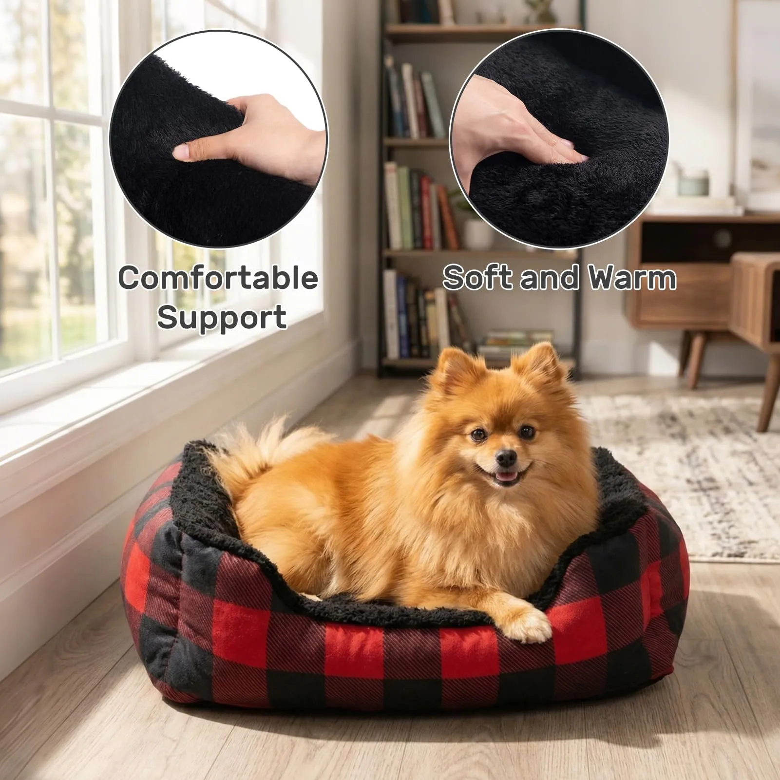 Hollypet Cuccia per Gatti e Cani di Piccola e Media Cucciolo Morbido Pet Nido Sacco a Pelo casa Cuscino Mat Pad, Piccolo, Rectangle Red Checked - immagine 6