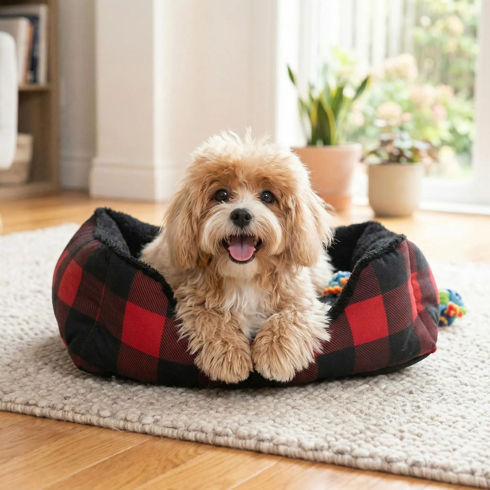 Hollypet Cuccia per Gatti e Cani di Piccola e Media Cucciolo Morbido Pet Nido Sacco a Pelo casa Cuscino Mat Pad, Piccolo, Rectangle Red Checked - immagine 7
