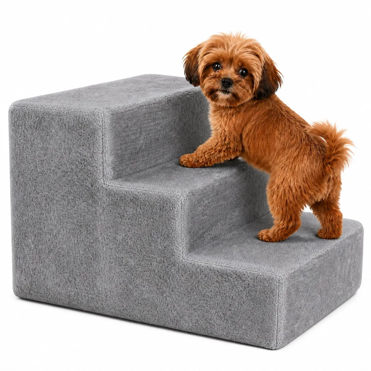 lionto Scala per Animali con Fodera Peluche, 3 Gradini, fino 50 kg, Grigio - immagine 1