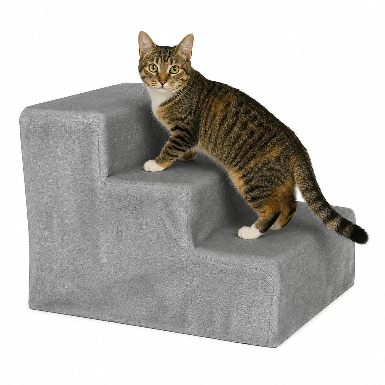lionto Scala per Animali con Fodera Peluche, 3 Gradini, fino 50 kg, Grigio - immagine 2