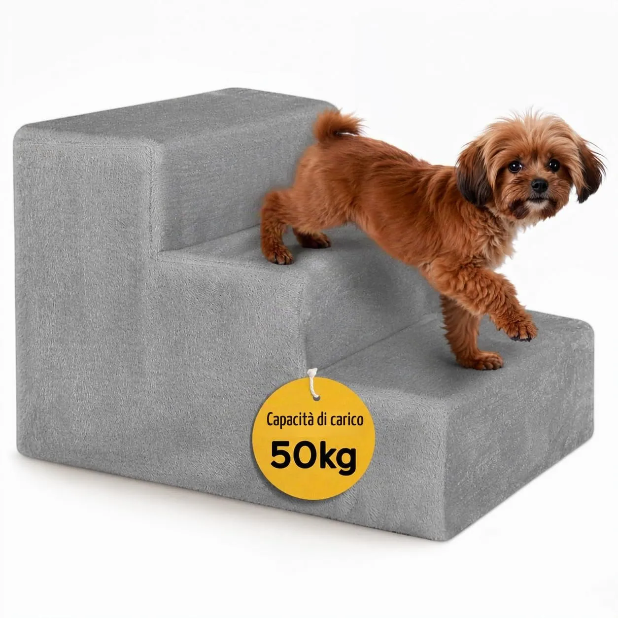 lionto Scala per Animali con Fodera Peluche, 3 Gradini, fino 50 kg, Grigio - immagine 8
