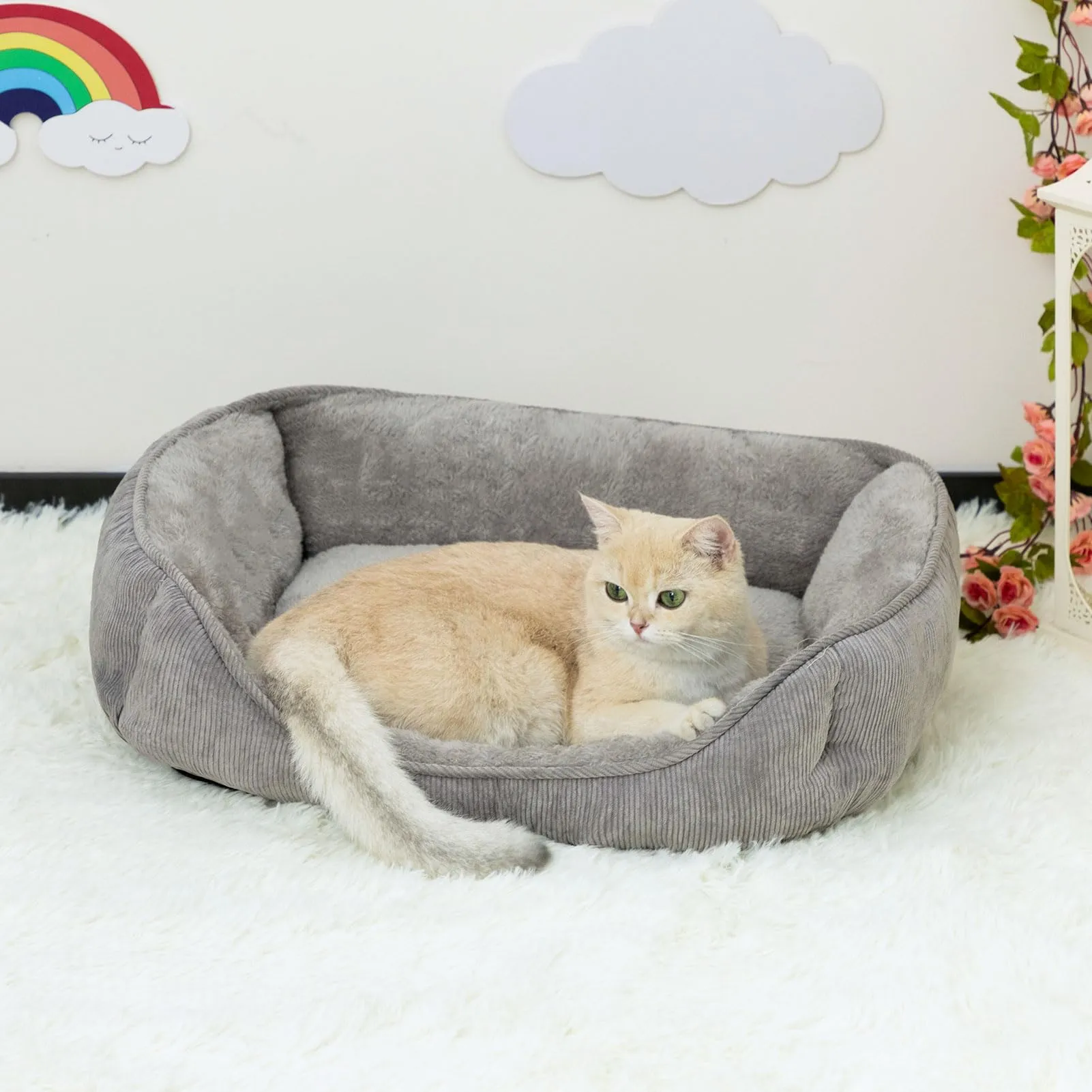 Hollypet Letto per Gatti e Cani di Piccola Taglia, Cuccia per Cuccioli, Morbido Lettino per Animali Domestici, Grigio (55 * 45 * 15cm) - immagine 3