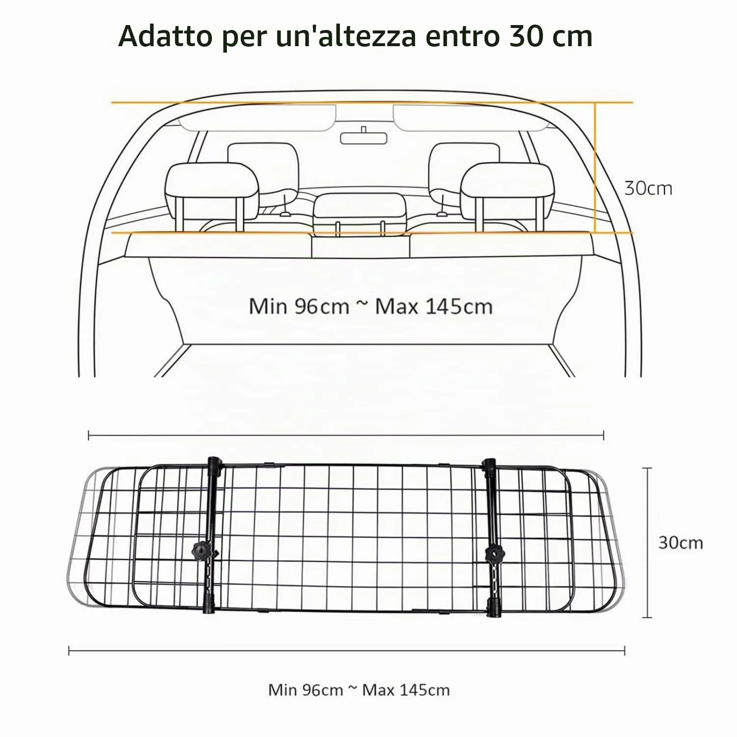 Nobleza-Barriera Protettiva per Auto per Cani,Separatore per Auto per Cani Universale Estensibile Barriera per Auto Barriera di Sicurezza a Griglia, 96-145x30cm in Acciaio - immagine 2