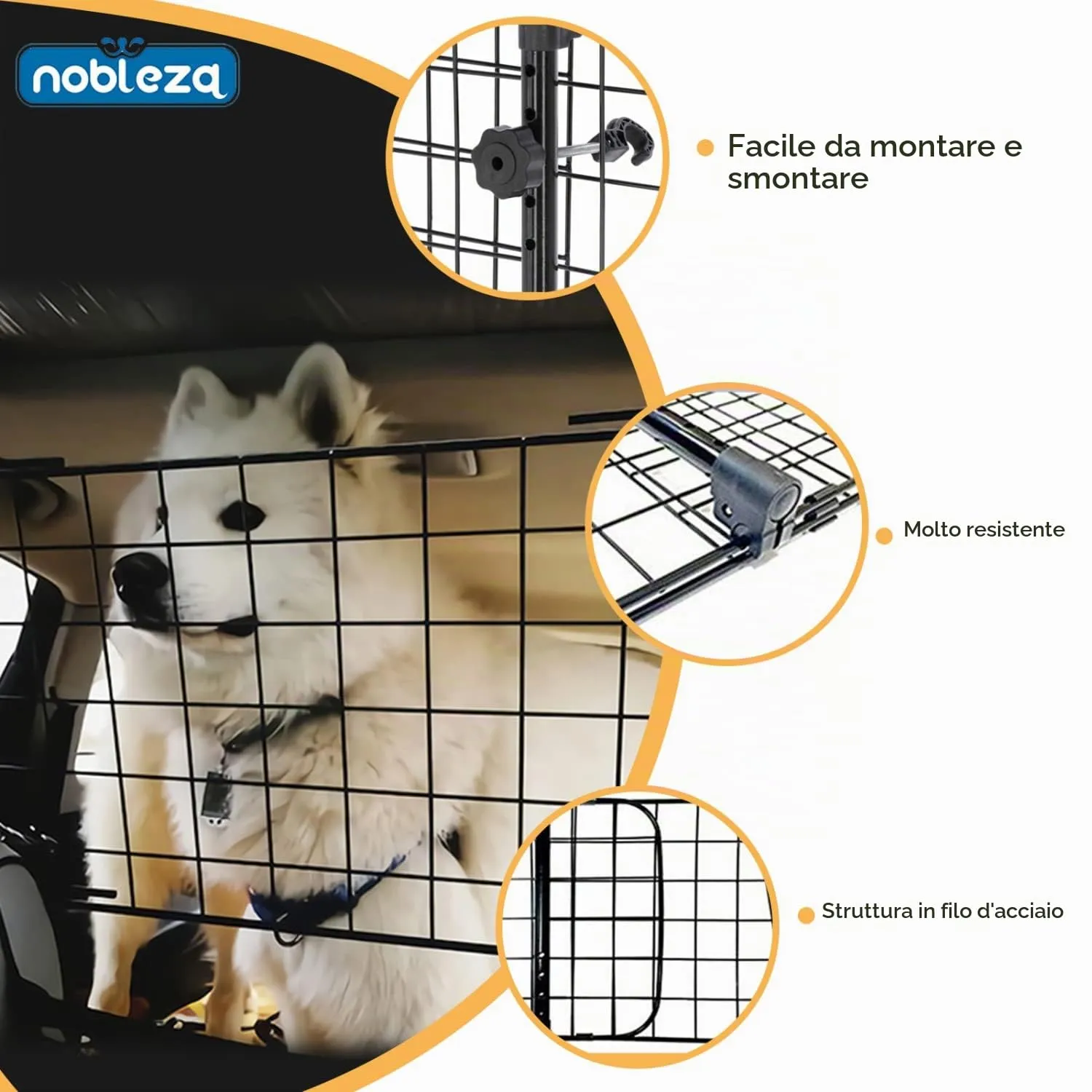 Nobleza-Barriera Protettiva per Auto per Cani,Separatore per Auto per Cani Universale Estensibile Barriera per Auto Barriera di Sicurezza a Griglia, 96-145x30cm in Acciaio - immagine 3