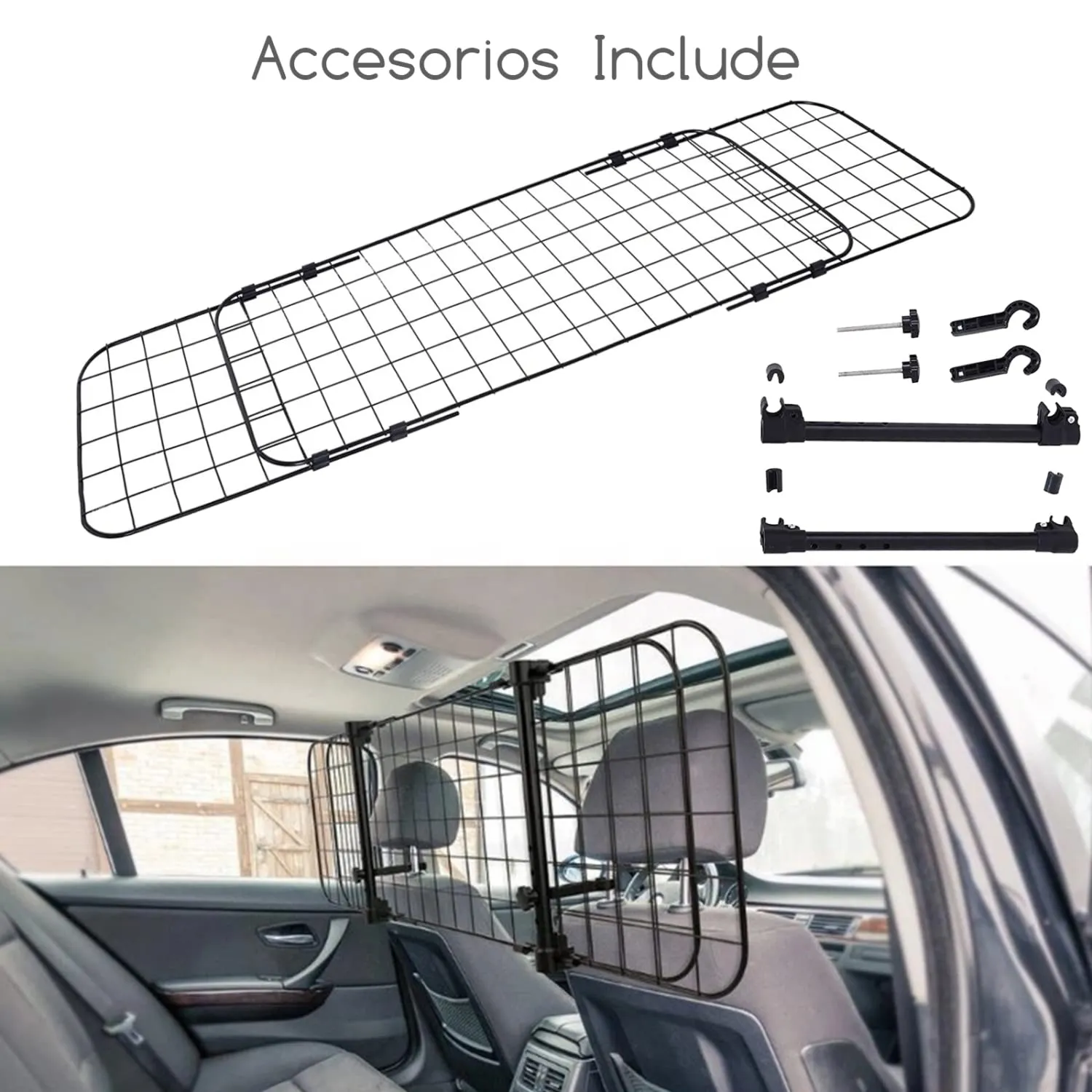 Nobleza-Barriera Protettiva per Auto per Cani,Separatore per Auto per Cani Universale Estensibile Barriera per Auto Barriera di Sicurezza a Griglia, 96-145x30cm in Acciaio - immagine 5