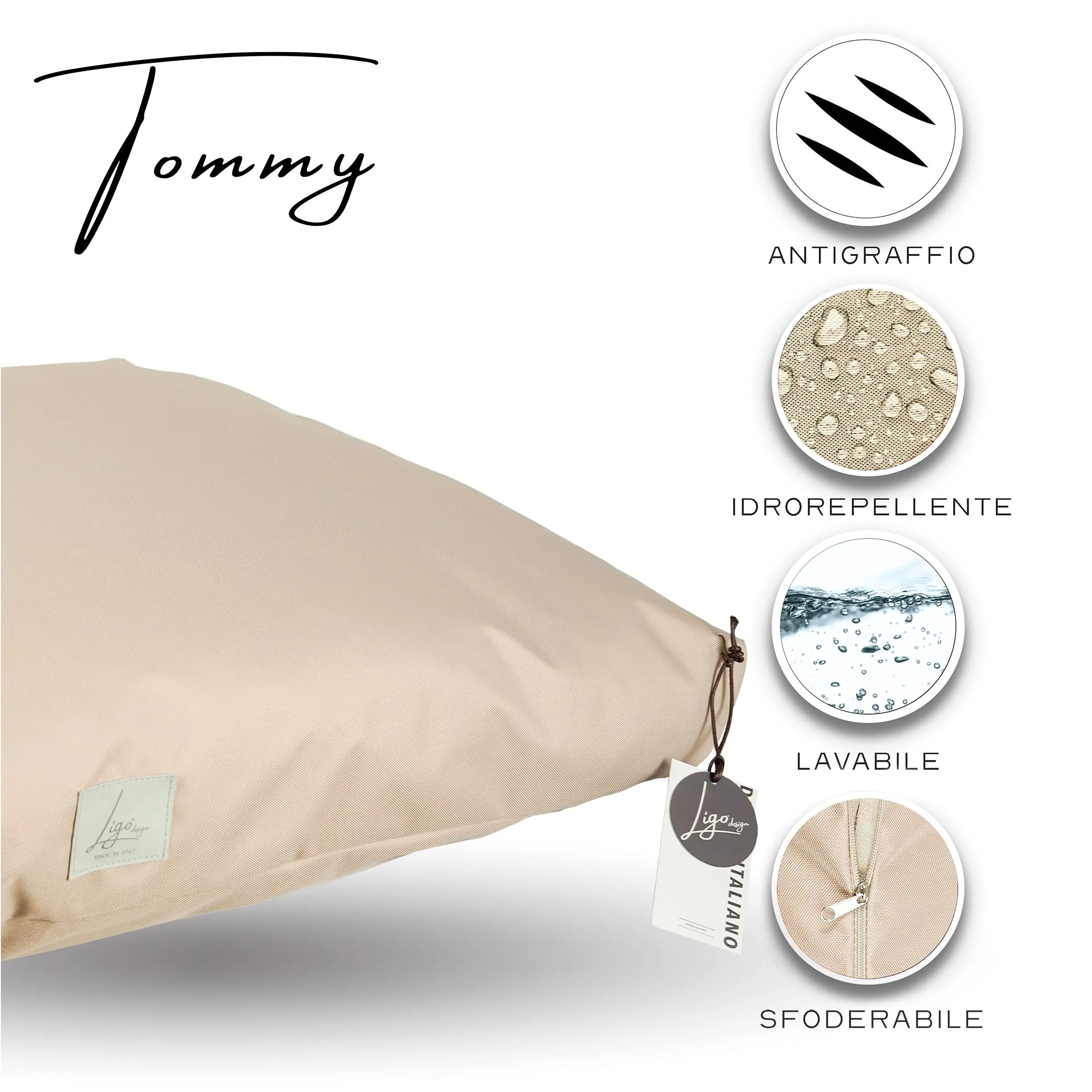 Ligo Tommy - Materasso per Cani Idrorepellente e AntiGraffio, Realizzato in Italia. Cuscino Cuccia per Cane AntiGraffio antimacchia Perfetto per l'uso Interno ed Esterno. (L: 120 x 70 cm, BEIGE) - immagine 3