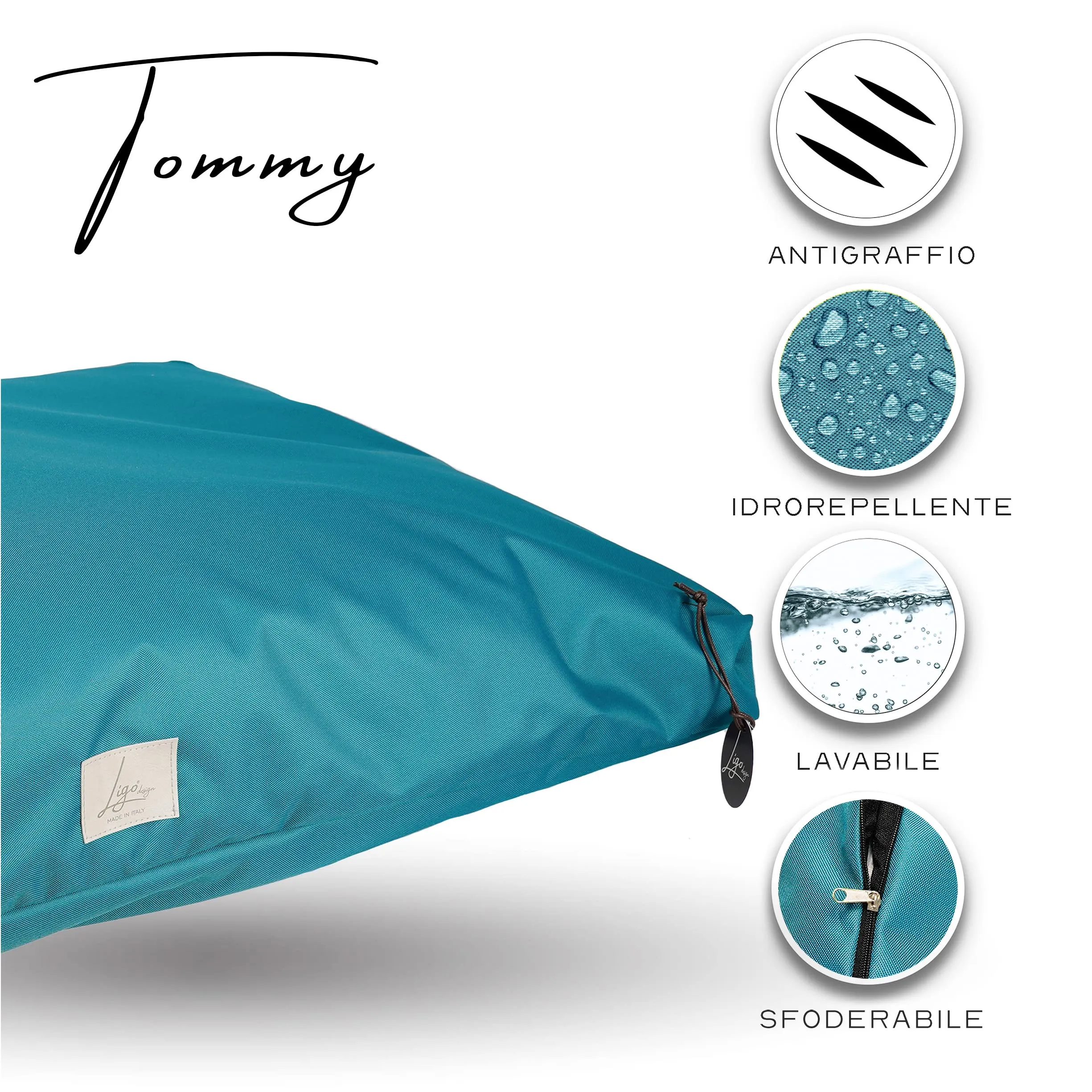Ligo Tommy - Materasso per Cani Idrorepellente e AntiGraffio, Realizzato in Italia. Cuscino Cuccia per Cane AntiGraffio antimacchia Perfetto per l'uso Interno ed Esterno. S,VERDE PETROLIO - immagine 4
