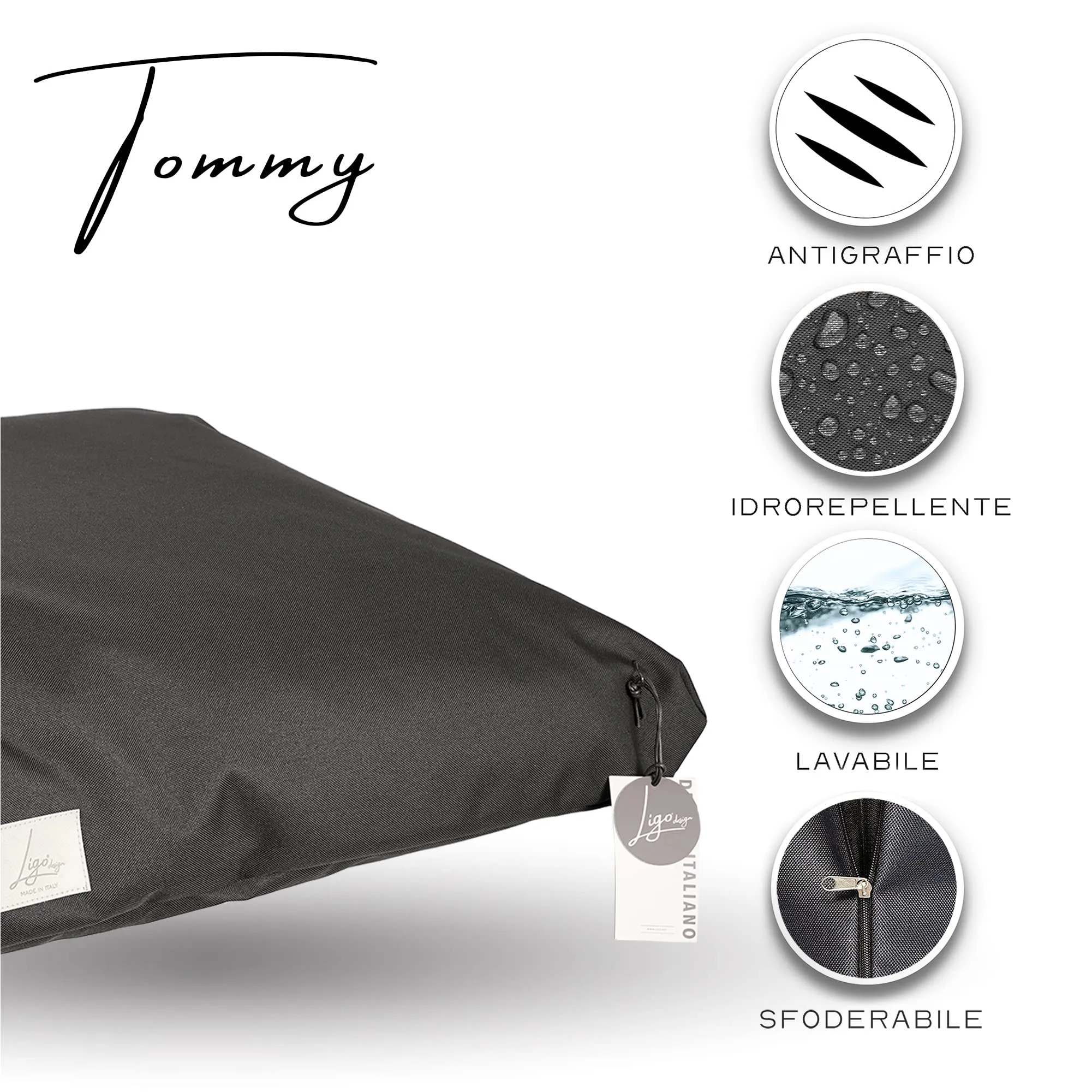 Ligo Tommy - Materasso per Cani Idrorepellente e AntiGraffio, Realizzato in Italia. Cuscino SFODERABILE Cuccia per Cane Perfetto per l'uso Interno ed Esterno. (M: 100 x 60 cm, ANTRACITE) - immagine 3