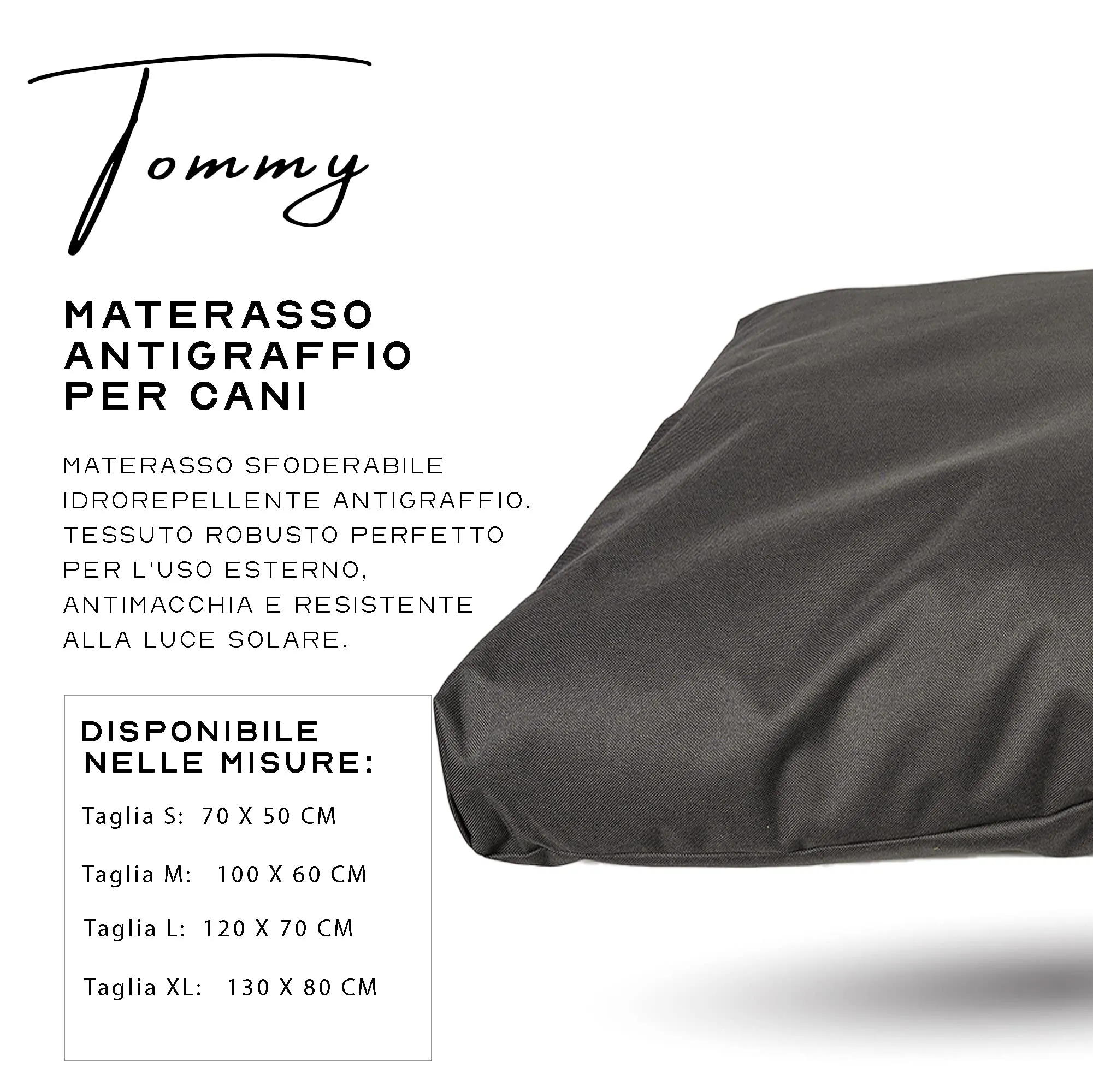 Ligo Tommy - Materasso per Cani Idrorepellente e AntiGraffio, Realizzato in Italia. Cuscino SFODERABILE Cuccia per Cane Perfetto per l'uso Interno ed Esterno. (M: 100 x 60 cm, ANTRACITE) - immagine 4