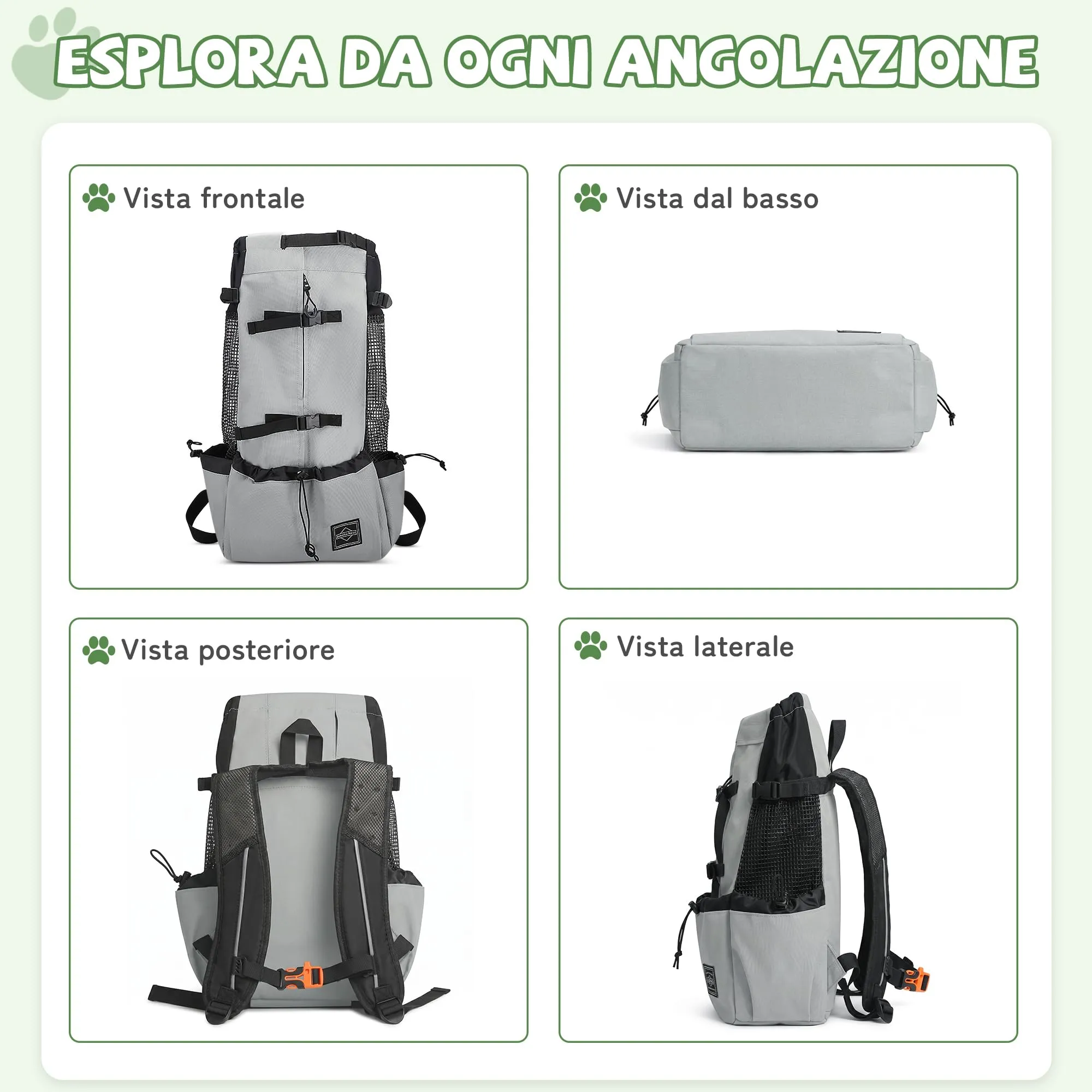 ALLSOPETS Zaino per Cani, Zaino Porta Cane Portatile, Grigio Salvia, L - immagine 2