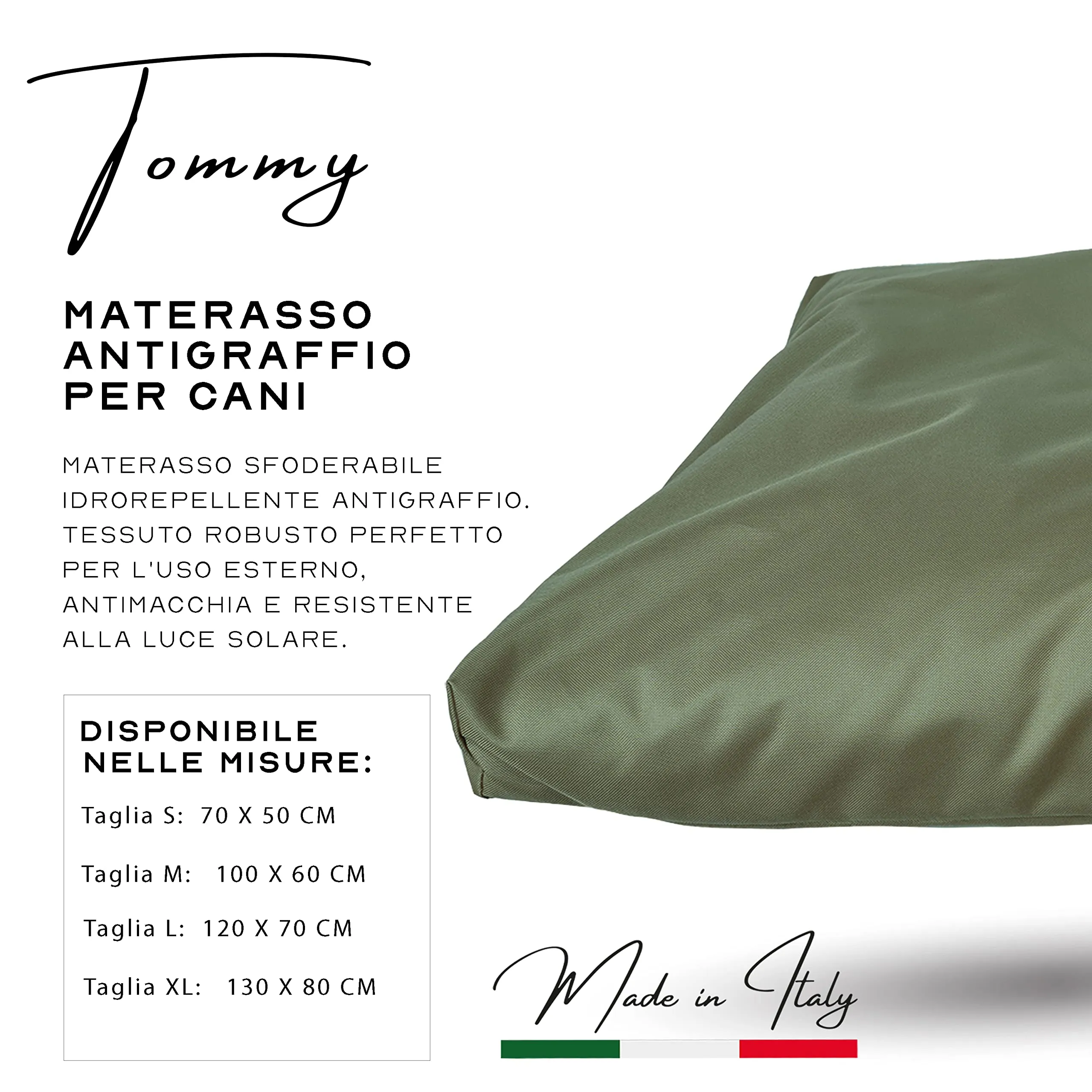 Ligo Tommy - Materasso per Cani Idrorepellente e AntiGraffio, Realizzato in Italia. Cuscino Cuccia per Cane AntiGraffio antimacchia Perfetto per l'uso Interno ed Esterno. (L: 120 x 70 cm, VERDE OLIVA) - immagine 4