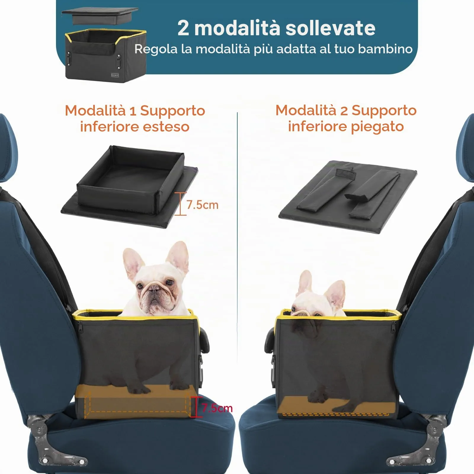 Petsfit Seggiolino Auto Trasportino per cani piccoli,Seggiolino cane auto anteriore con clip di sicurezza per la cintura e cuscino in peluche per cani piccoli fino a 6 kg - immagine 3