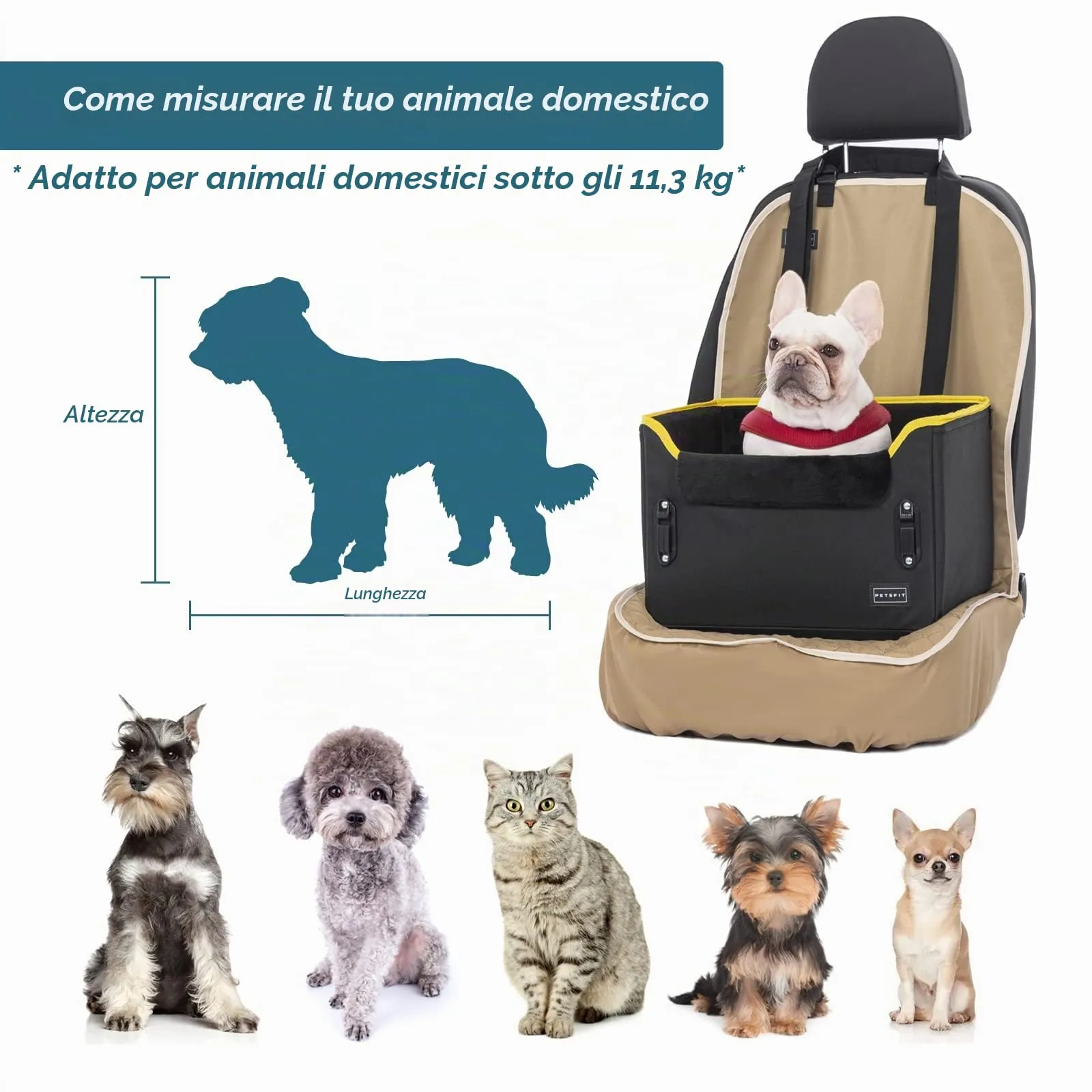 Petsfit Seggiolino Auto Trasportino per cani piccoli,Seggiolino cane auto anteriore con clip di sicurezza per la cintura e cuscino in peluche per cani piccoli fino a 6 kg - immagine 6