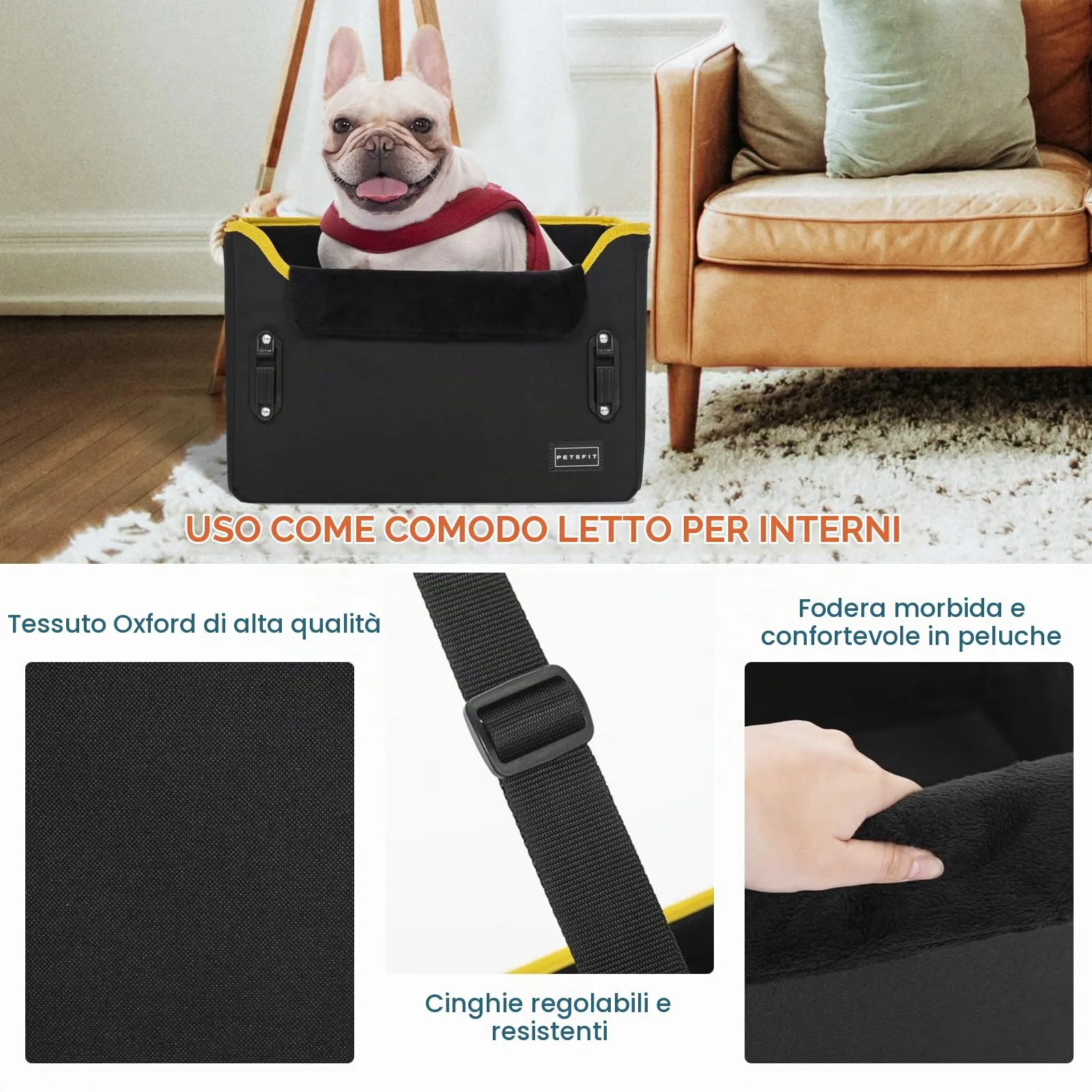 Petsfit Seggiolino Auto Trasportino per cani piccoli,Seggiolino cane auto anteriore con clip di sicurezza per la cintura e cuscino in peluche per cani piccoli fino a 6 kg - immagine 8