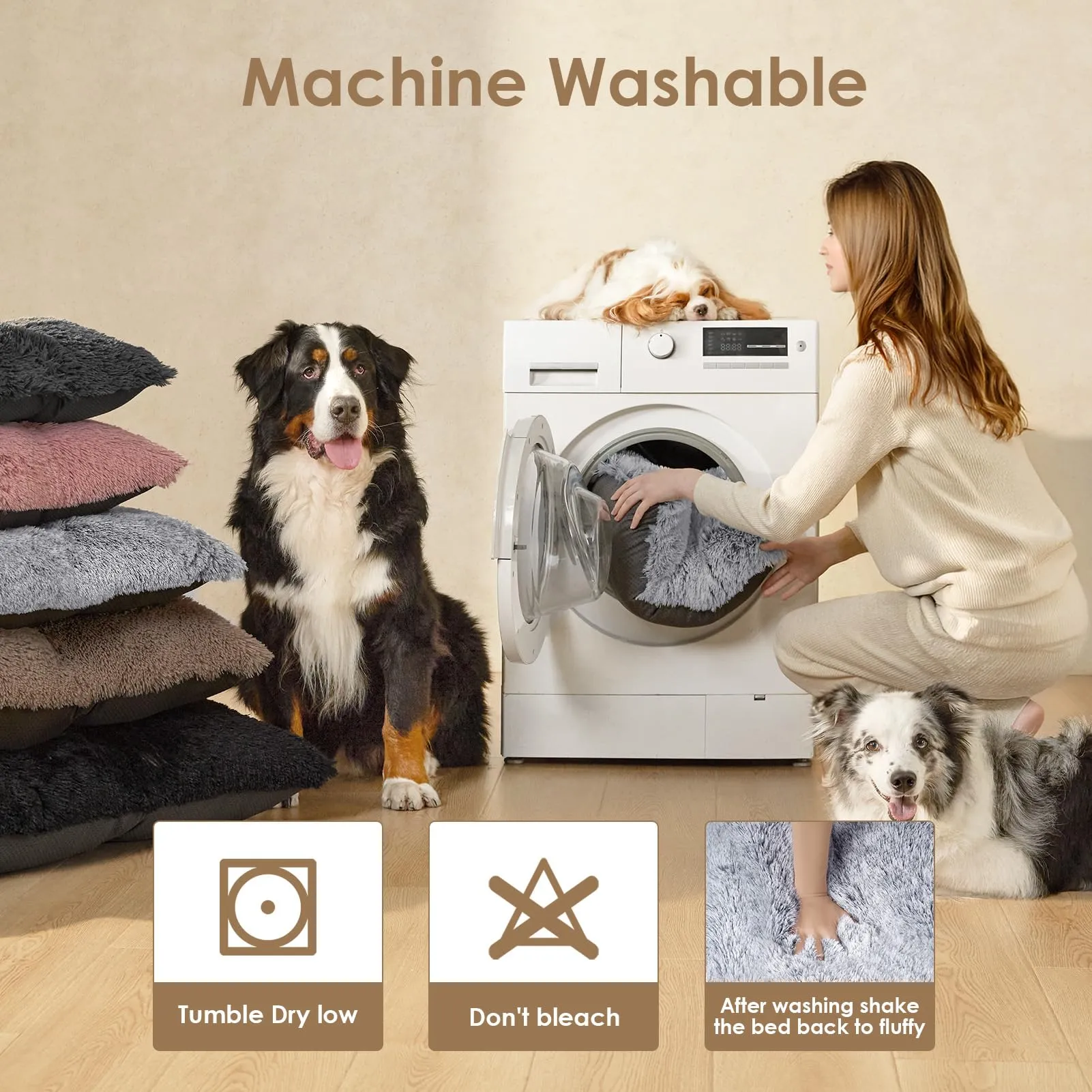 EHEYCIGA Cuscino per Cani Taglia Media/Grande, 90L x 60W cm Cuscino Cane Morbida lavabile, Morbido e Confortevole Letto per Cani a Pelo Lungo, Grigio - immagine 6