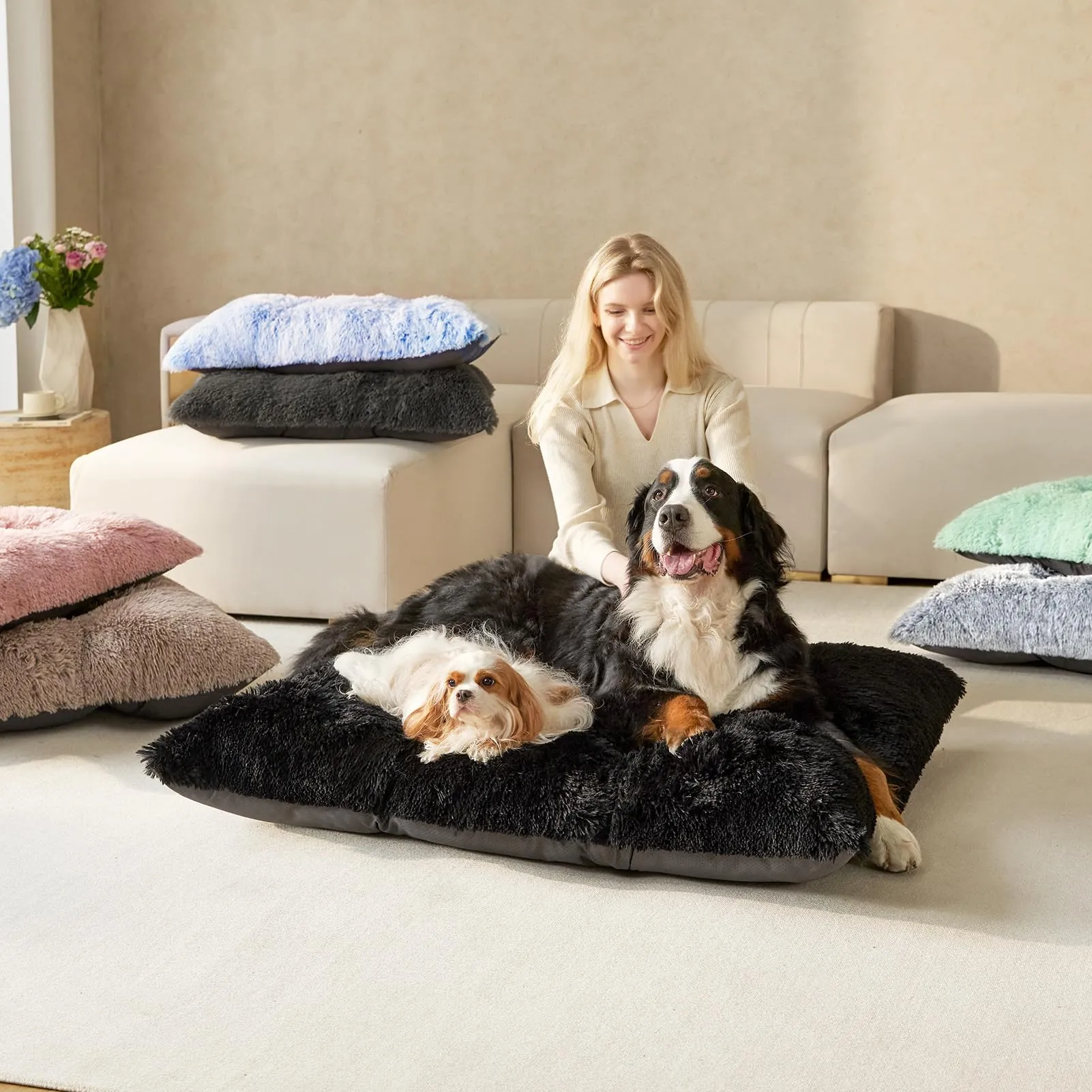 EHEYCIGA Cuscino per Cani Taglia Media/Grande, 90L x 60W cm Cuscino Cane Morbida lavabile, Morbido e Confortevole Letto per Cani a Pelo Lungo, Grigio - immagine 9
