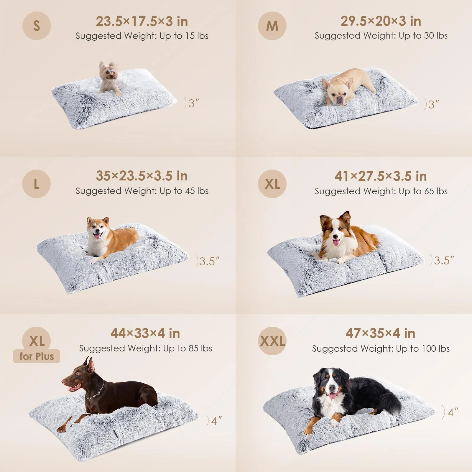 EHEYCIGA Cuscino per Cani Taglia Piccola, 60Lx45W cm Cuscino Cane Morbida lavabile, Morbido e Confortevole Letto per Cani a Pelo Lungo, Grigio - immagine 5