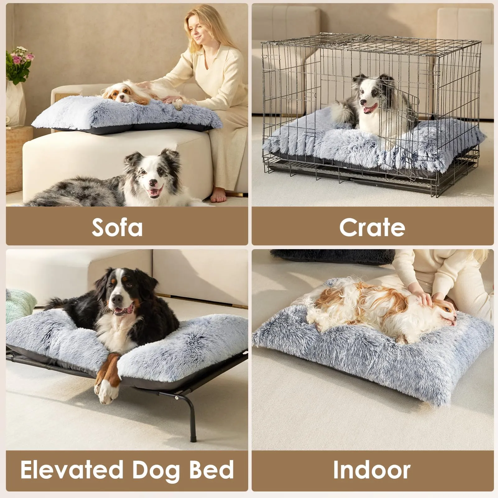 EHEYCIGA Cuscino per Cani Taglia Media, 75Lx50W cm Cuscino Cane Morbida lavabile, Morbido e Confortevole Letto per Cani a Pelo Lungo, Grigio - immagine 4
