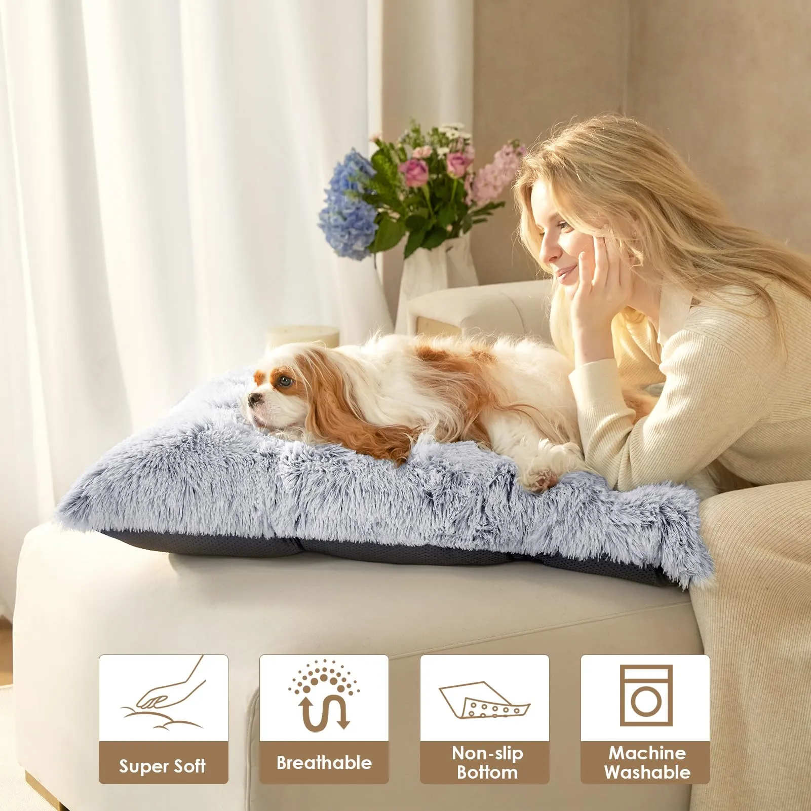 EHEYCIGA Cuscino per Cani Taglia Media, 75Lx50W cm Cuscino Cane Morbida lavabile, Morbido e Confortevole Letto per Cani a Pelo Lungo, Grigio - immagine 7