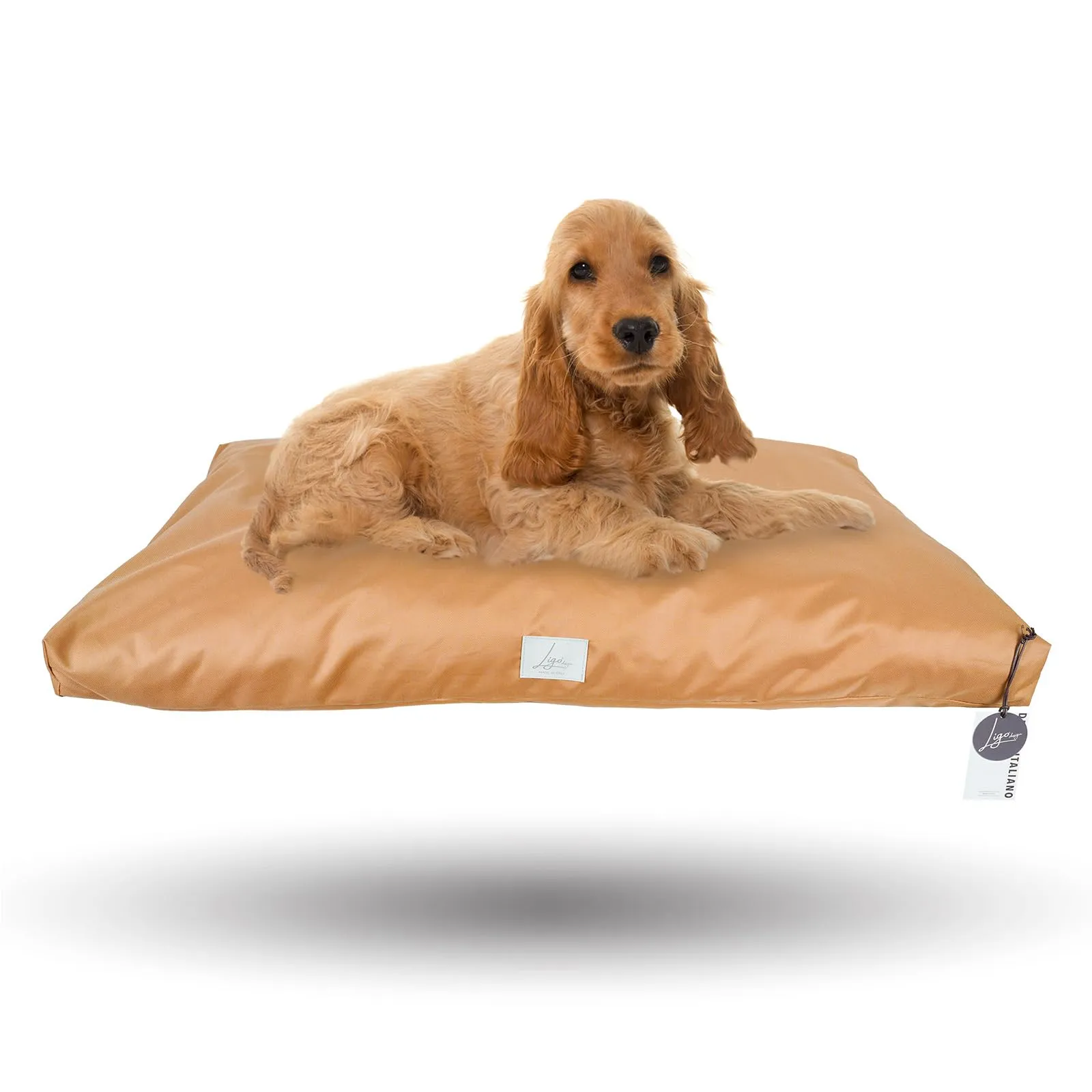 Ligo Tommy - Materasso per Cani Idrorepellente e AntiGraffio, Realizzato in Italia. Cuscino Sfoderabile Lavabile Cuccia per Cane per uso Interno Esterno.Materassino cani. (S: 70 x 50 cm, CARAMELLO) - immagine 1