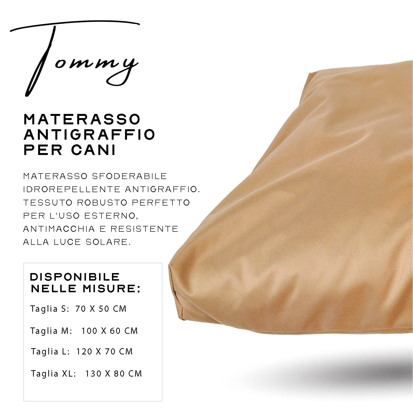 Ligo Tommy - Materasso per Cani Idrorepellente e AntiGraffio, Realizzato in Italia. Cuscino Sfoderabile Lavabile Cuccia per Cane per uso Interno Esterno.Materassino cani. (S: 70 x 50 cm, CARAMELLO) - immagine 4