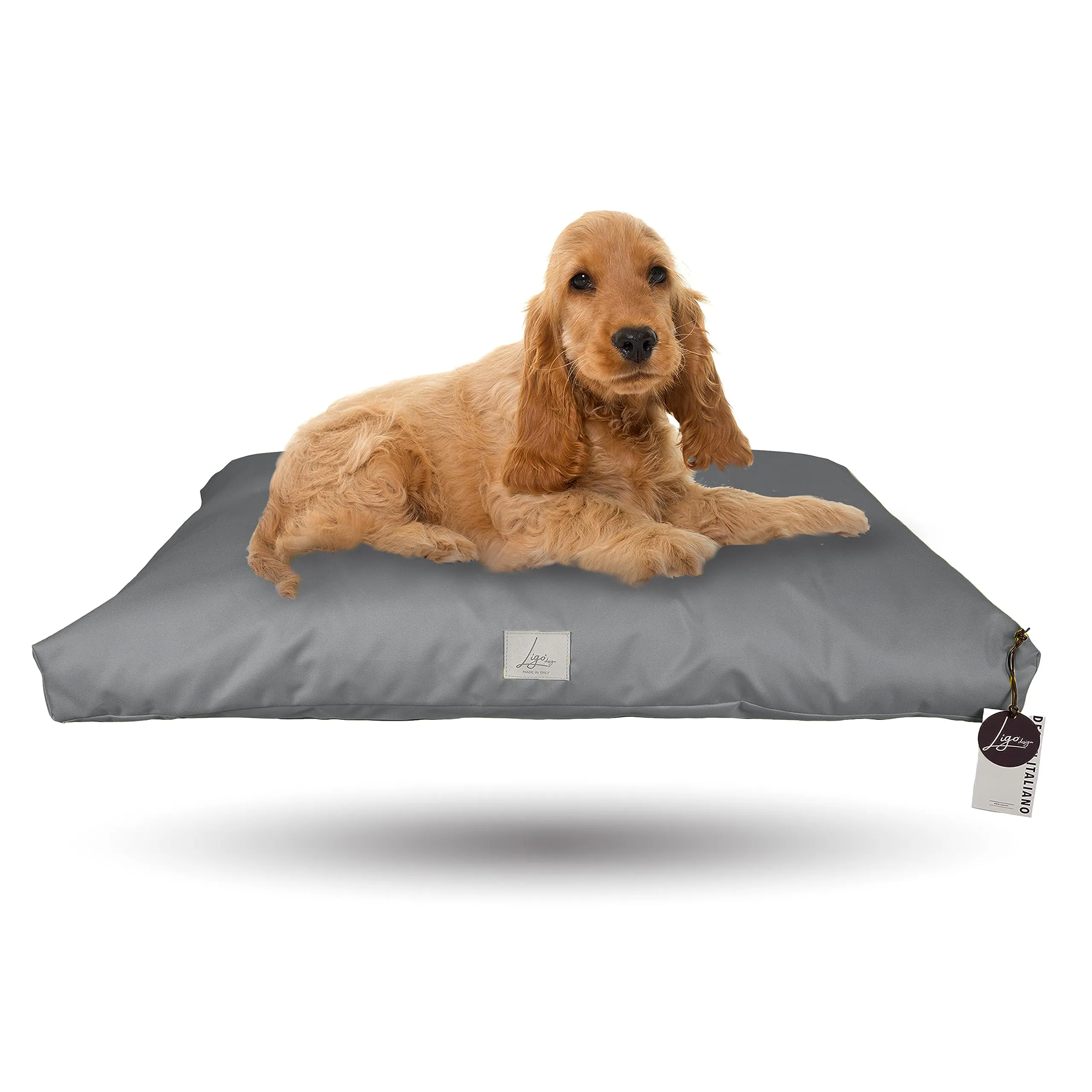 Ligo Tommy - Materasso per Cani Idrorepellente, Realizzato in Italia. Cuscino Sfoderabile Lavabile Cuccia per Cane uso Interno Esterno.Materassino cani. (M: 100 x 60 cm, GRIGIO) - immagine 1