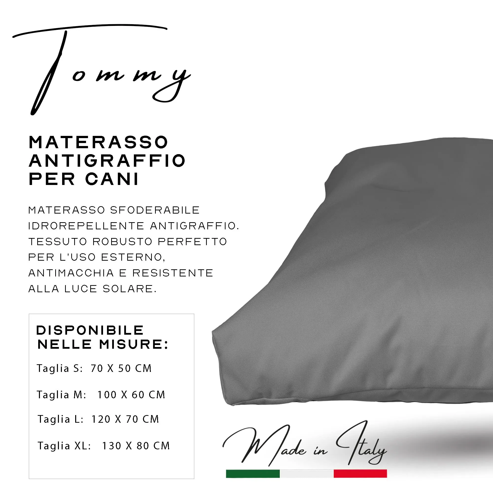 Ligo Tommy - Materasso per Cani Idrorepellente e AntiGraffio, Realizzato in Italia. Cuscino sfoderabile in nylon per Cane uso Interno/Esterno. (L: 120 x 70 cm, GRIGIO) - immagine 5