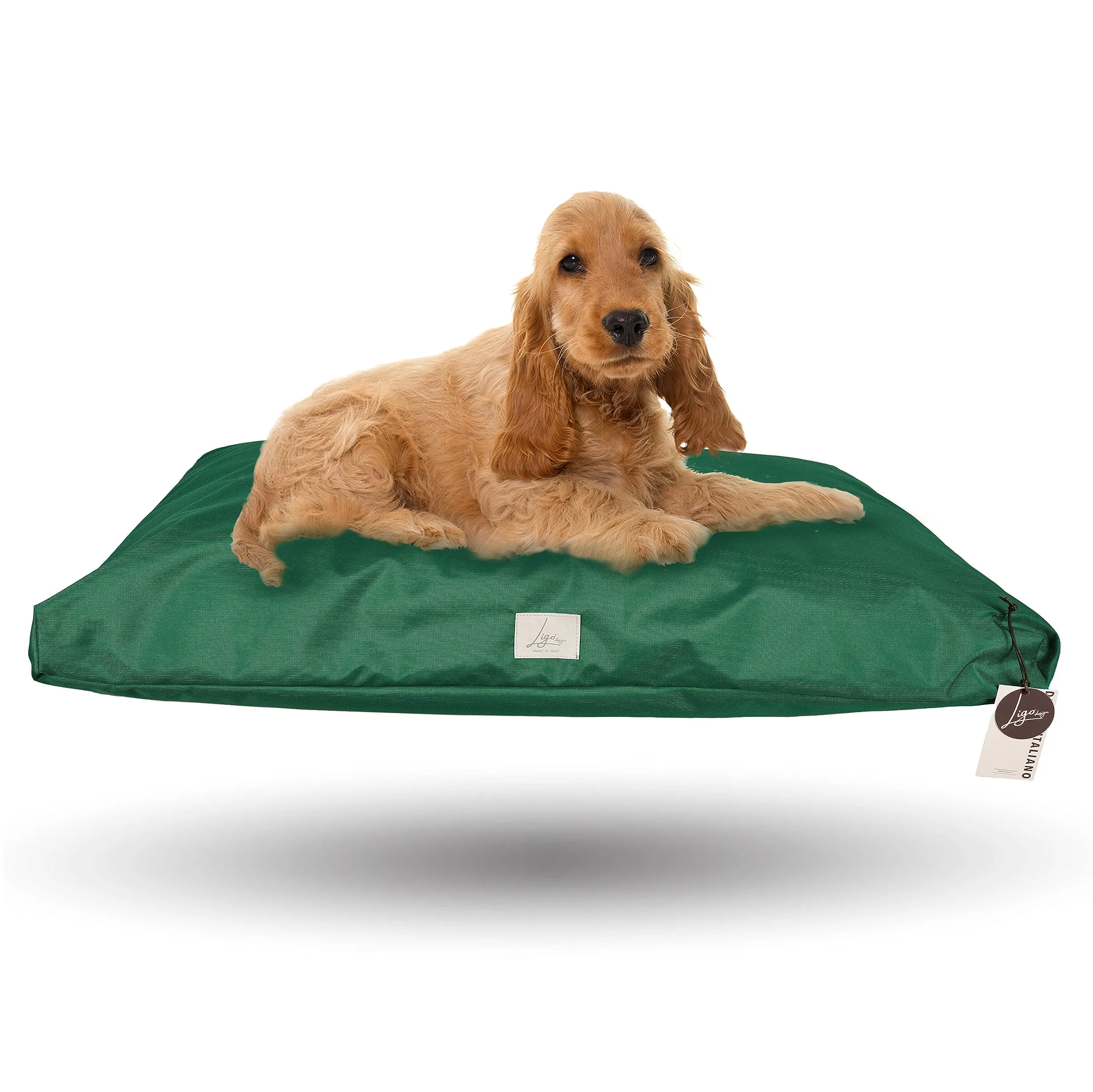 Ligo Tommy - Materasso per Cani Idrorepellente Realizzato in Italia. Cuscino Sfoderabile Lavabile Cuccia per Cane antimacchia per uso Interno Esterno.Materassino cani. (S: 70 x 50 cm, VERDE BOSCO) - immagine 1